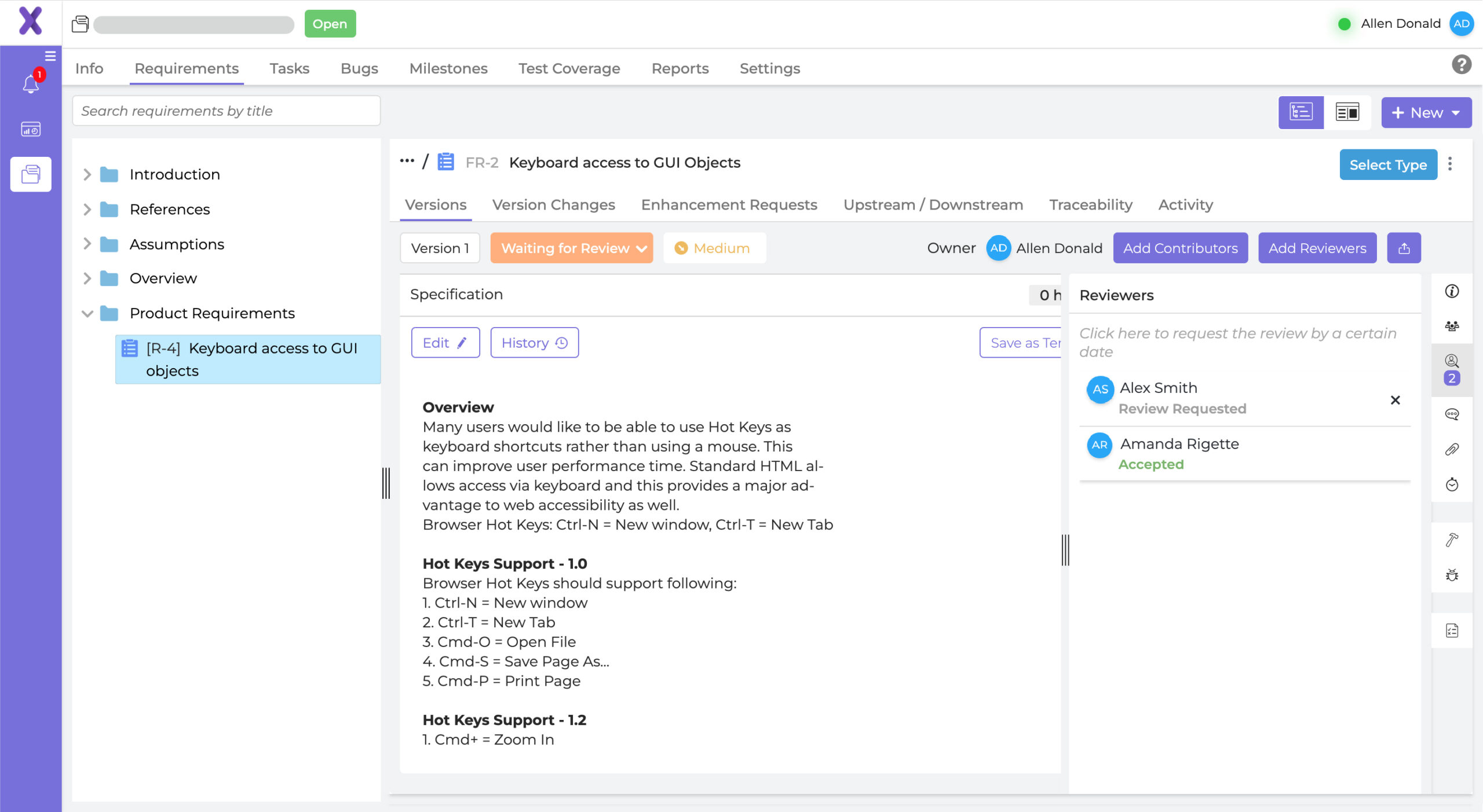 Xebrio project and requirements management tool