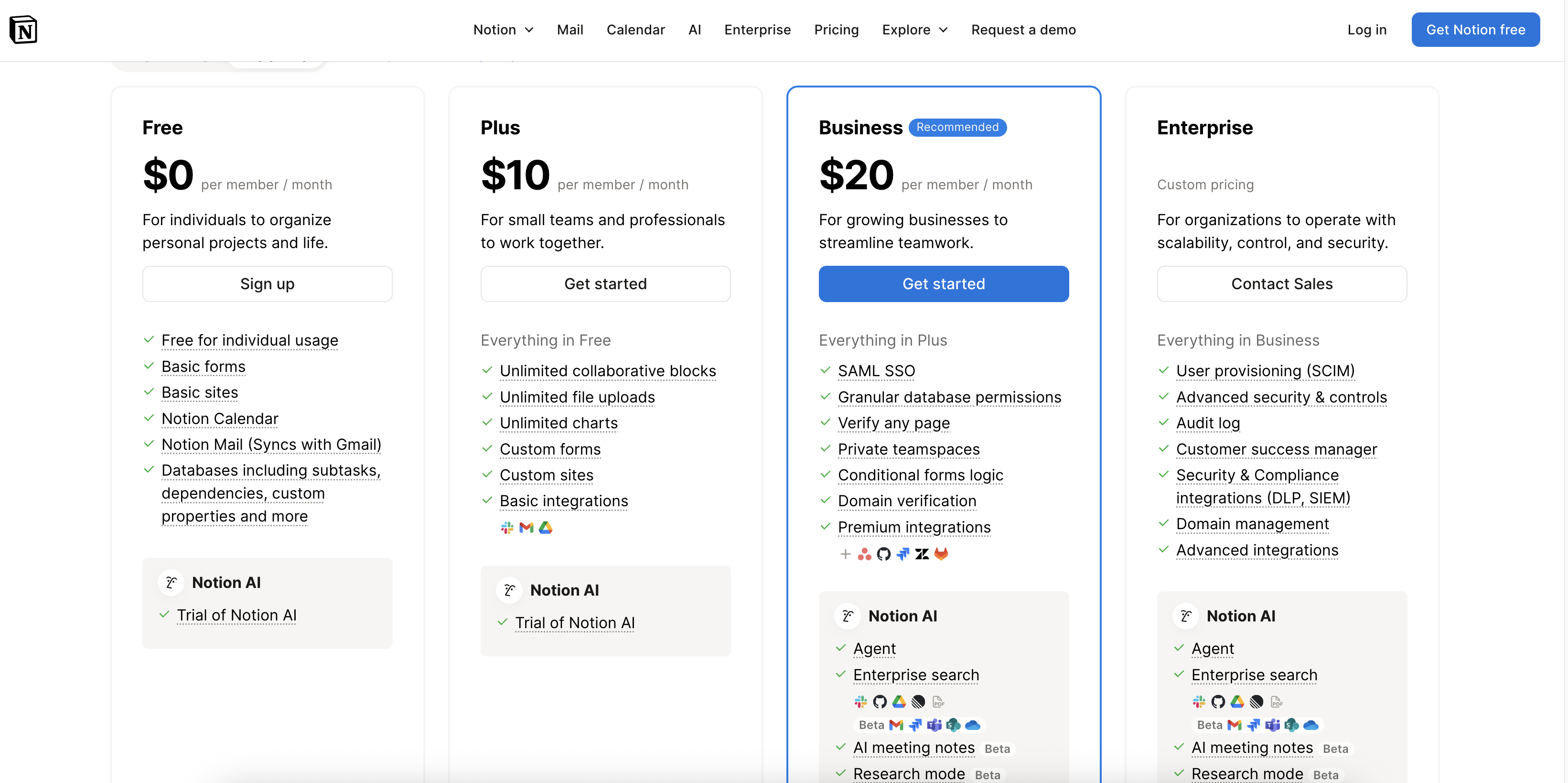 Notion pricing plans