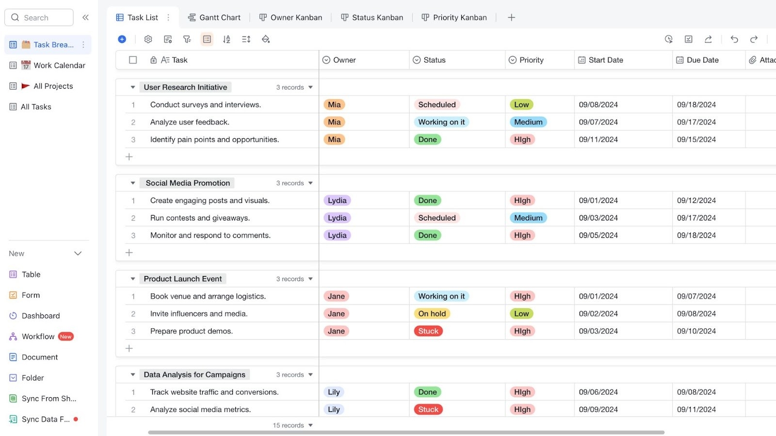 Lark Team Work Calendar template