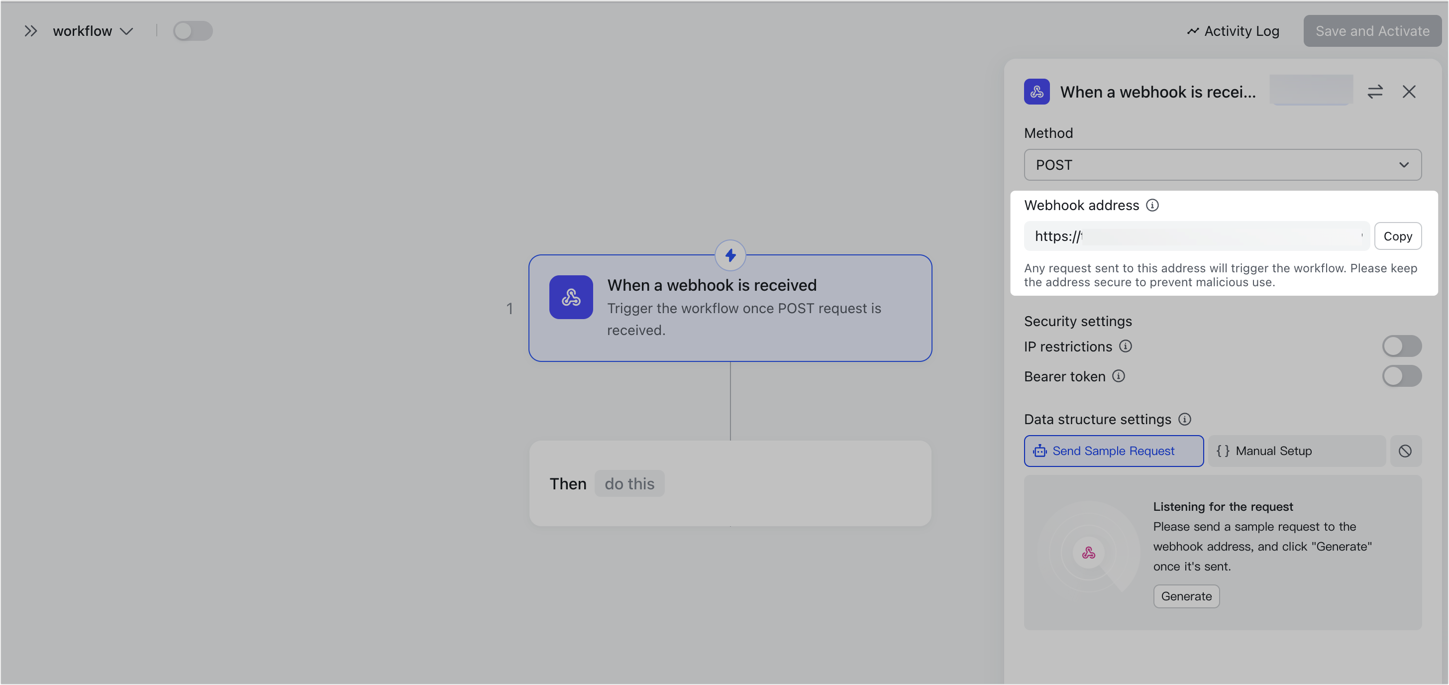 Set receiving a webhook as a trigger for Automations and Workflow