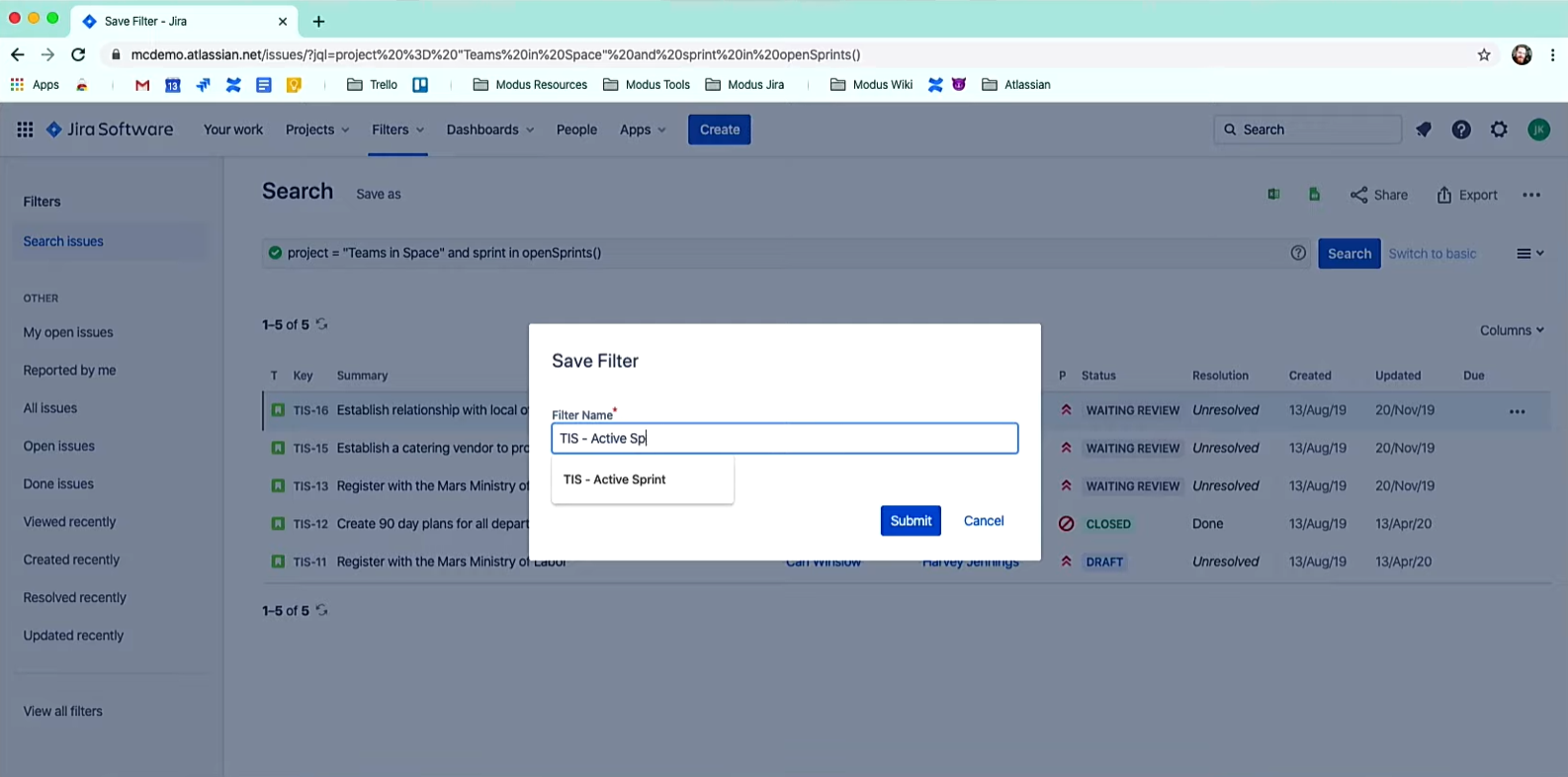 Create filters for dashboard data
