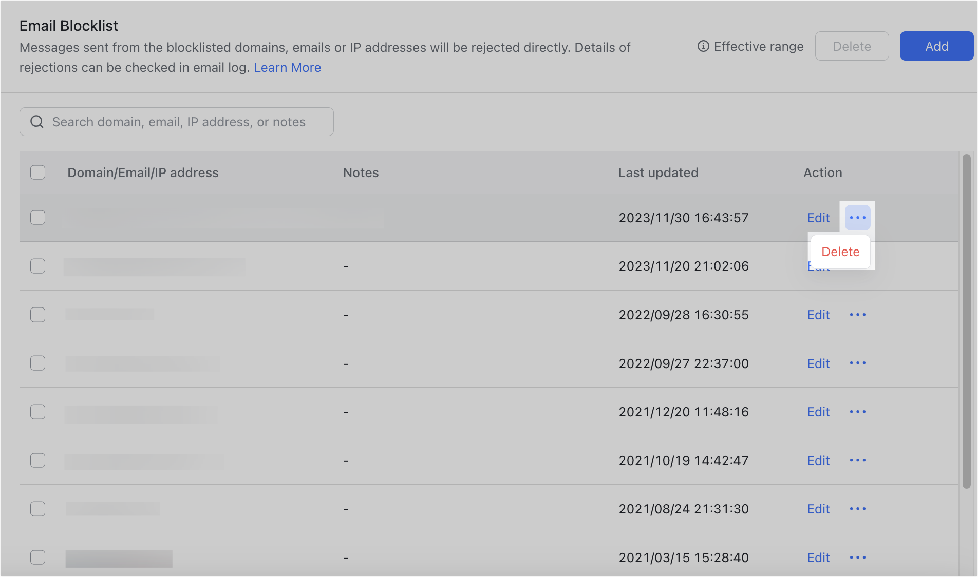 Admin | Create an email blocklist