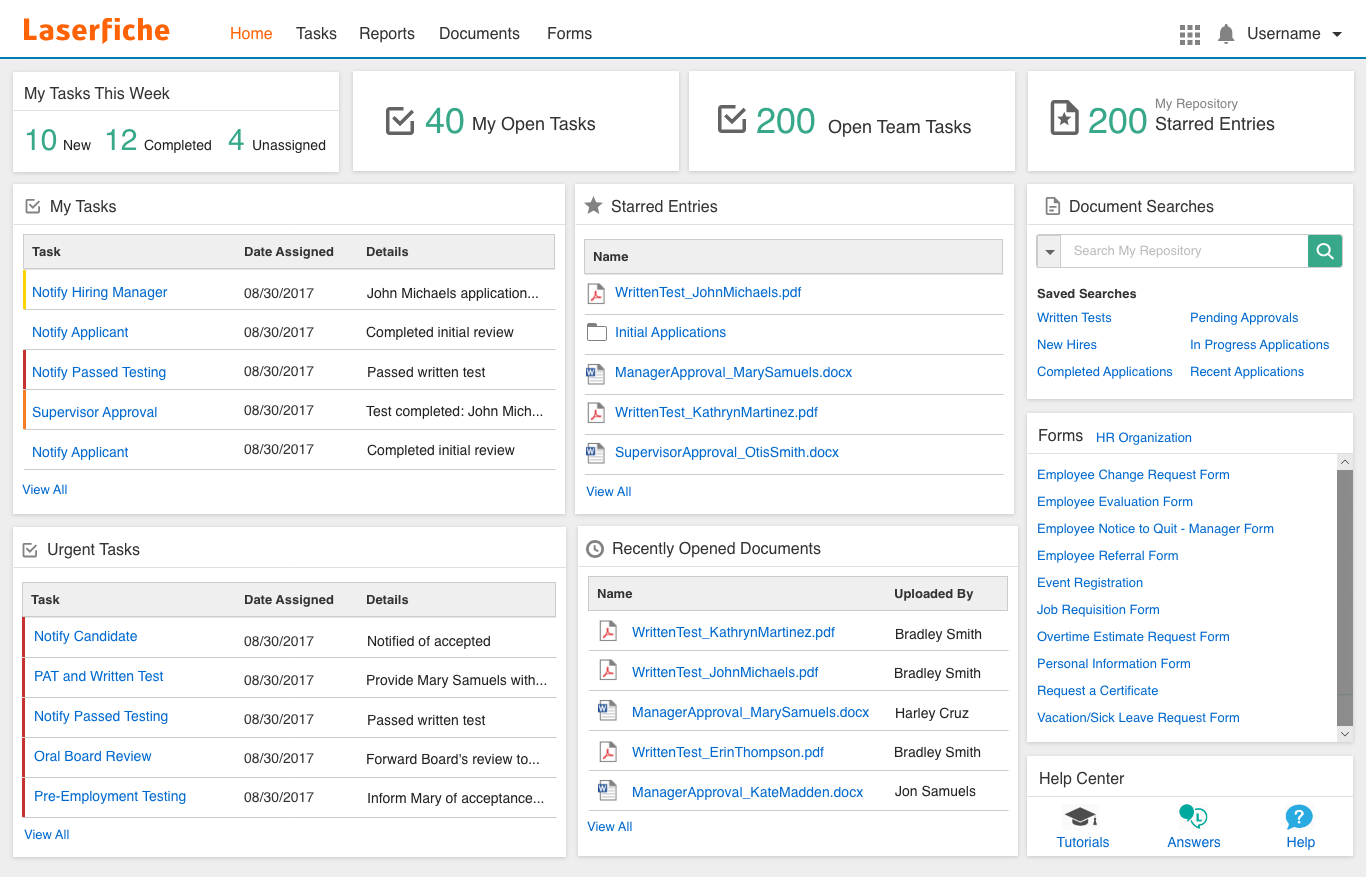 Laserfiche dashboard