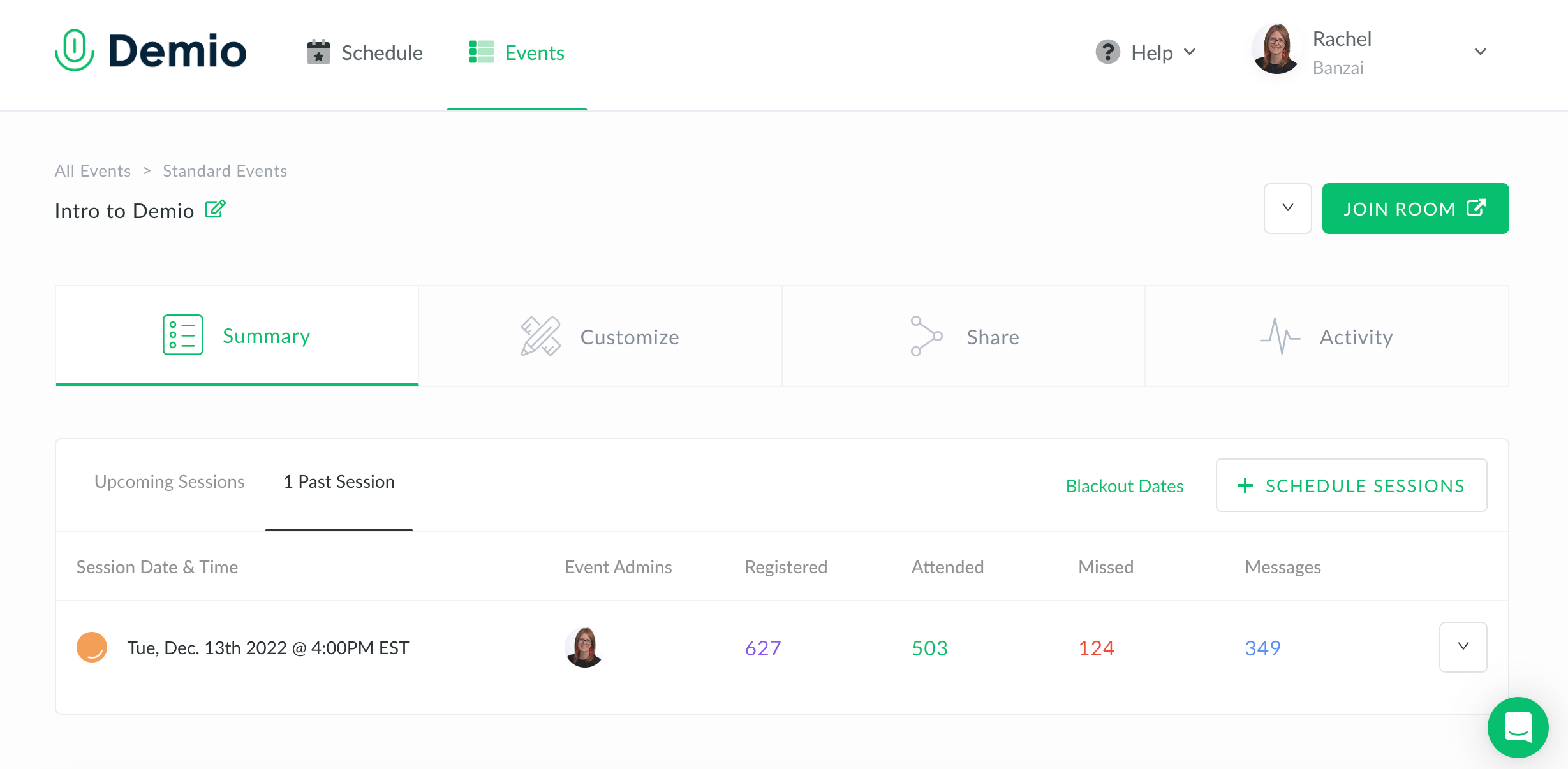 Demio: Webinar-based lead generation dashboard