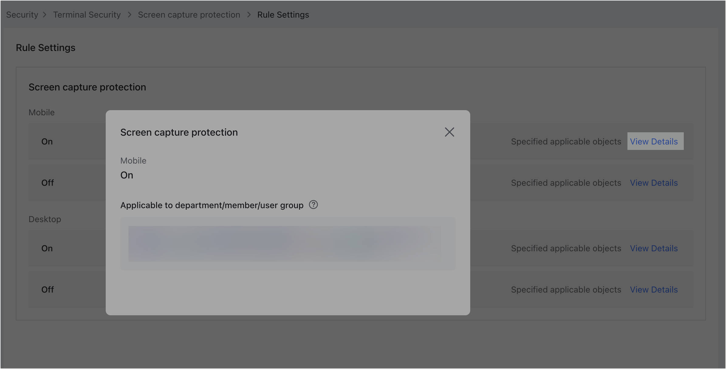 Admin | Configure screen capture protection