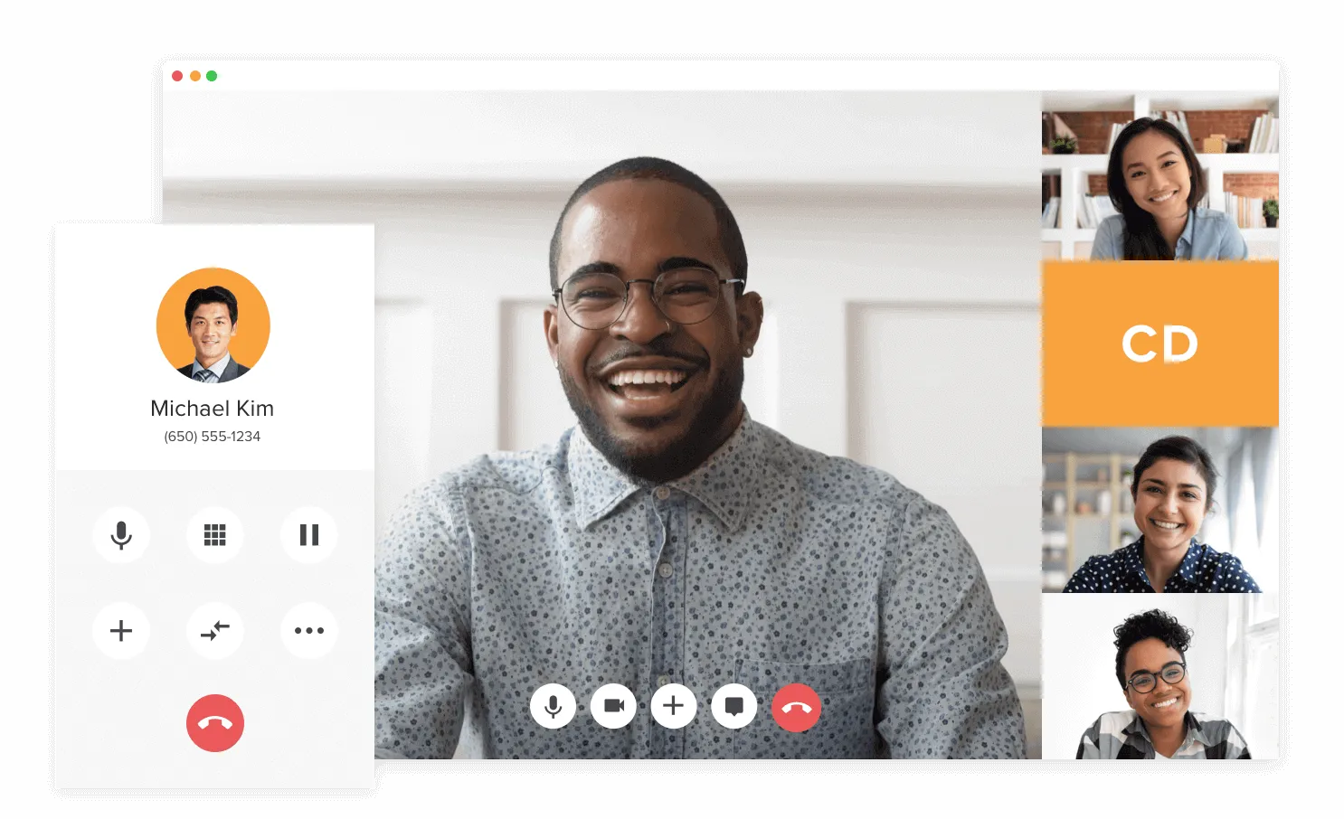 RingCentral Video dashboard showing video call, chat, and phone controls