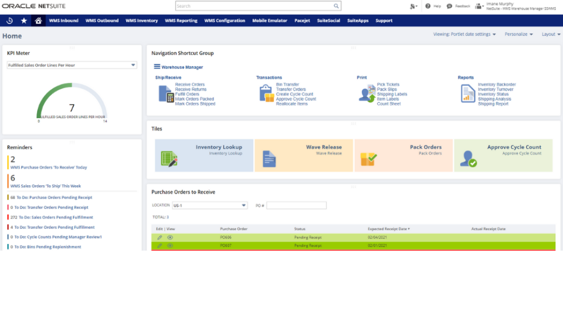 NetSuite WMS module within Oracle NetSuite's cloud ERP suite
