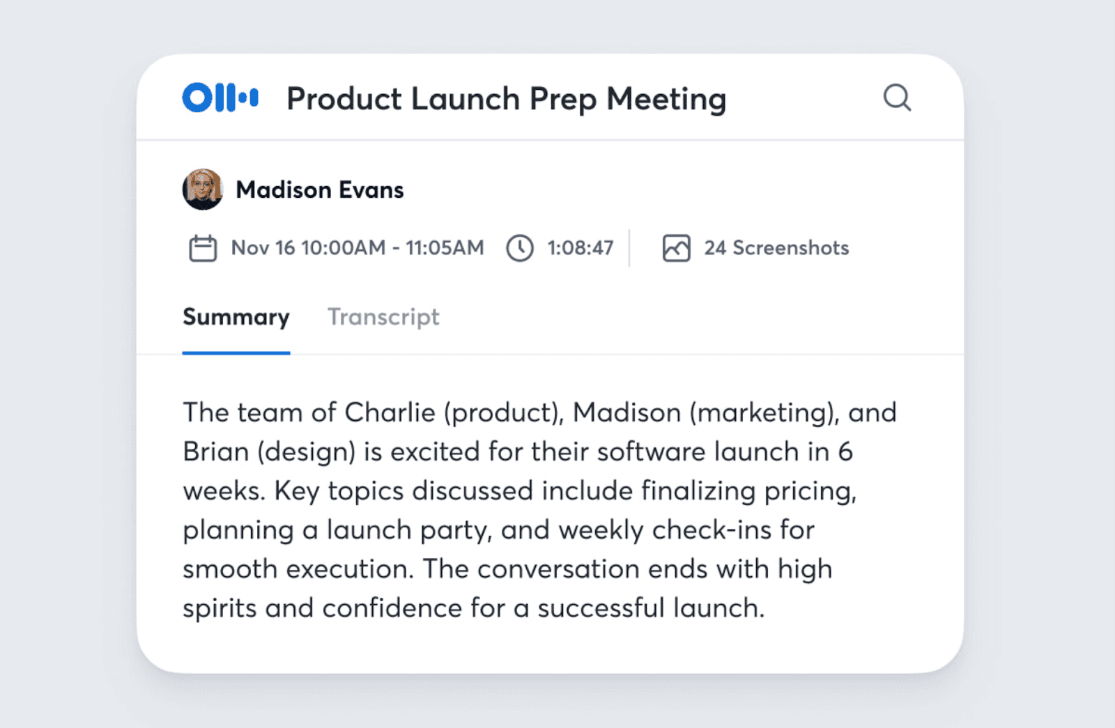 Interface of Otter.ai meeting minutes