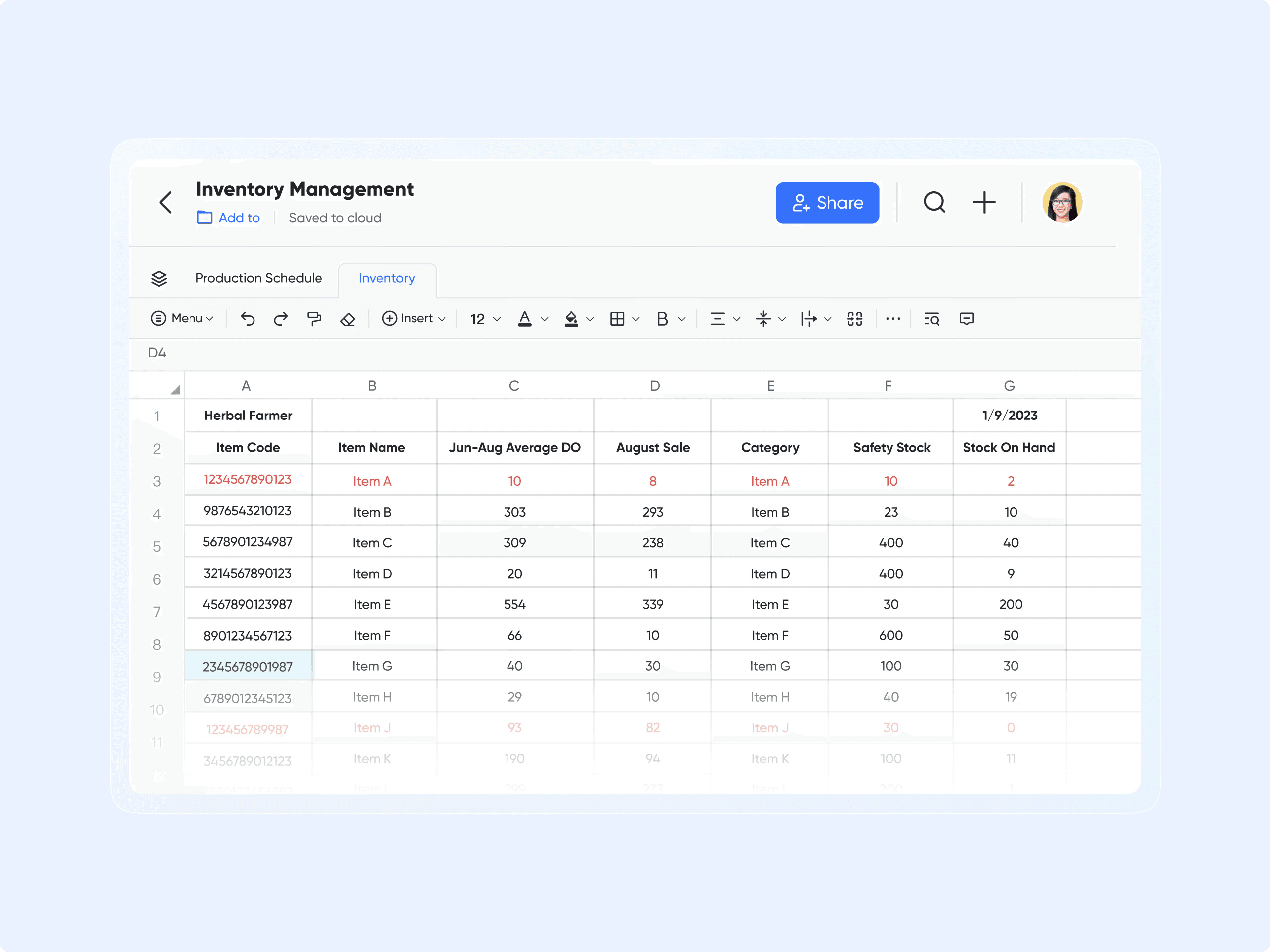 Shop inventory management with Lark Sheets
