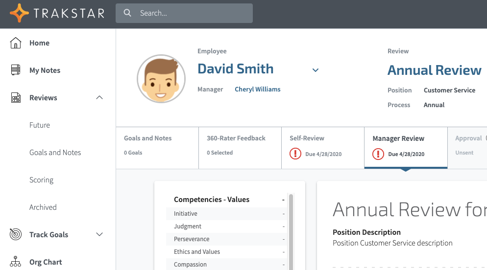 Trakstar employee performance review software platform