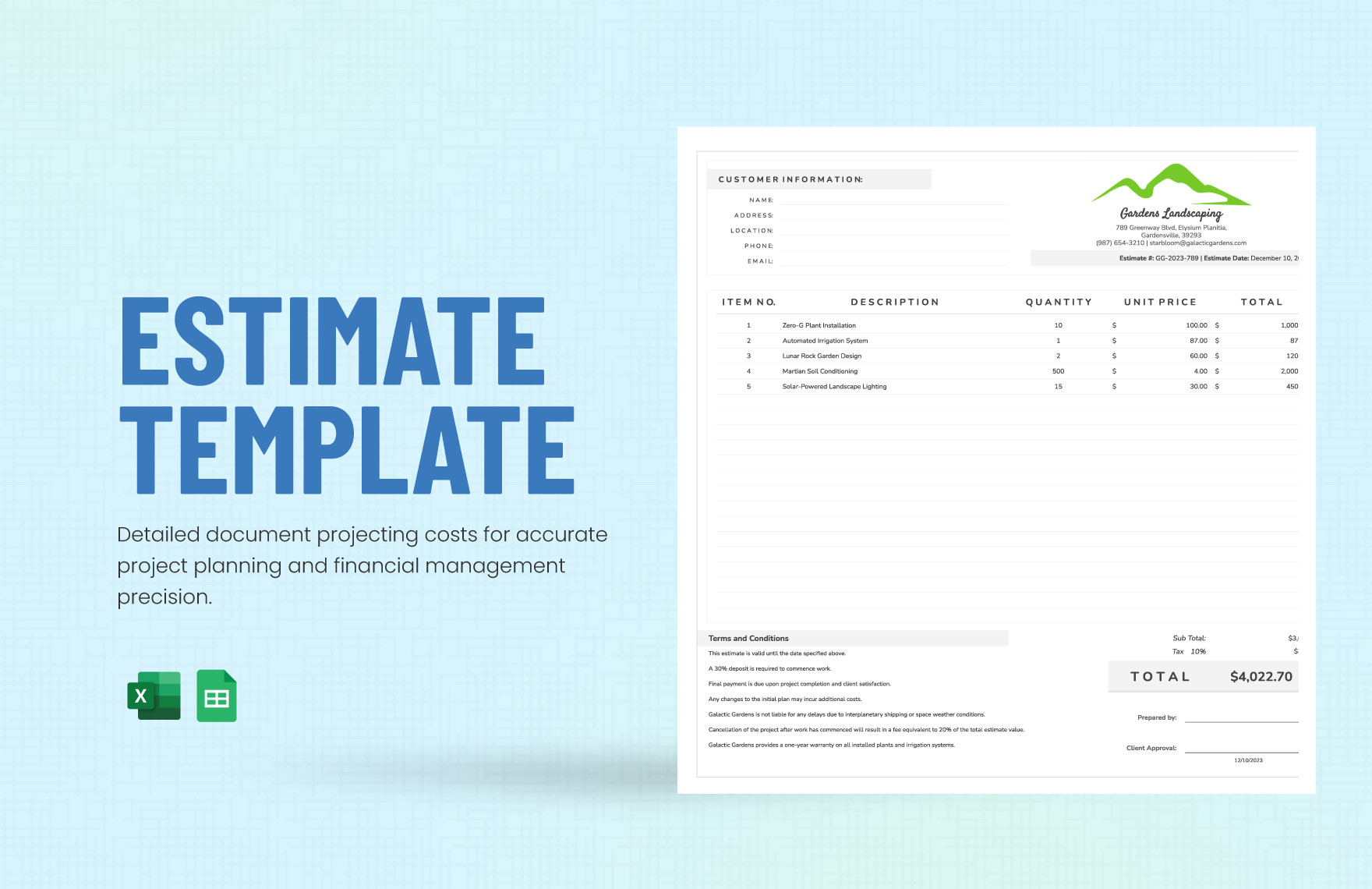 Google Sheets project estimate template