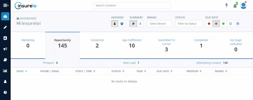 Insureio CRM dashboard