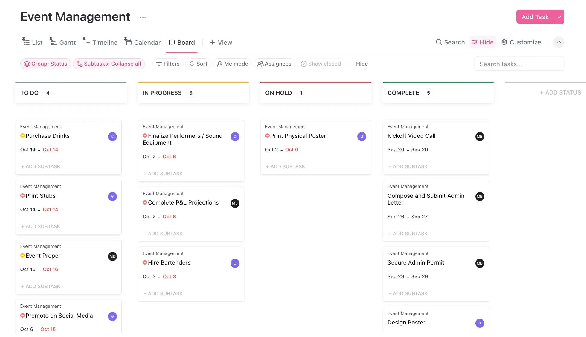 Notion event and task management