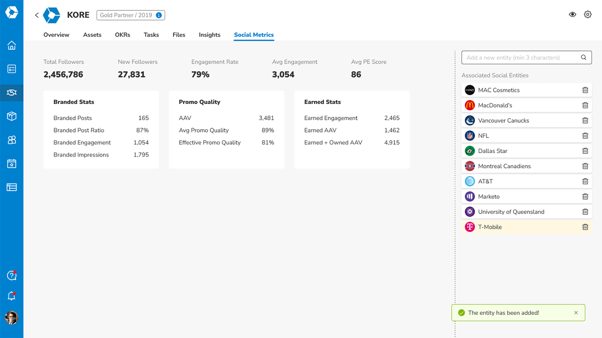 KORE crm software interface and dashboard