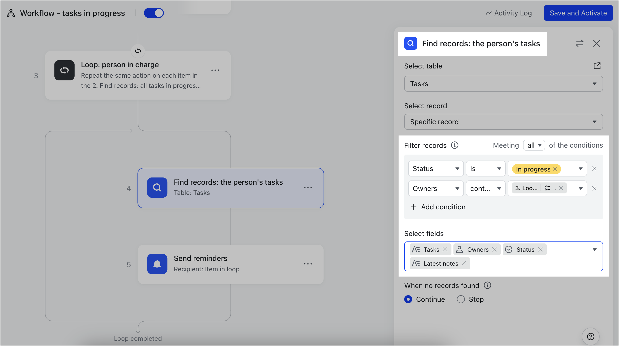 Use the Loop node in Workflow