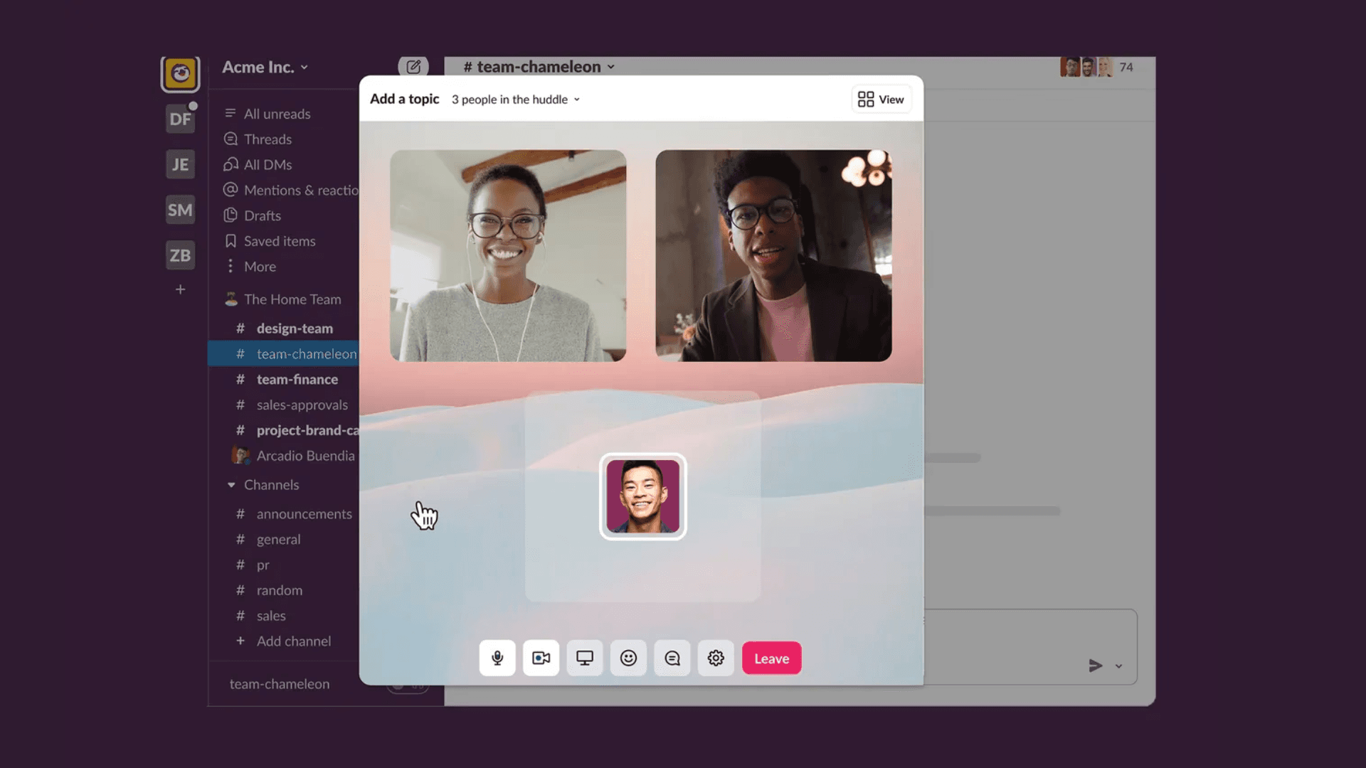 A screenshot of Slack meetings