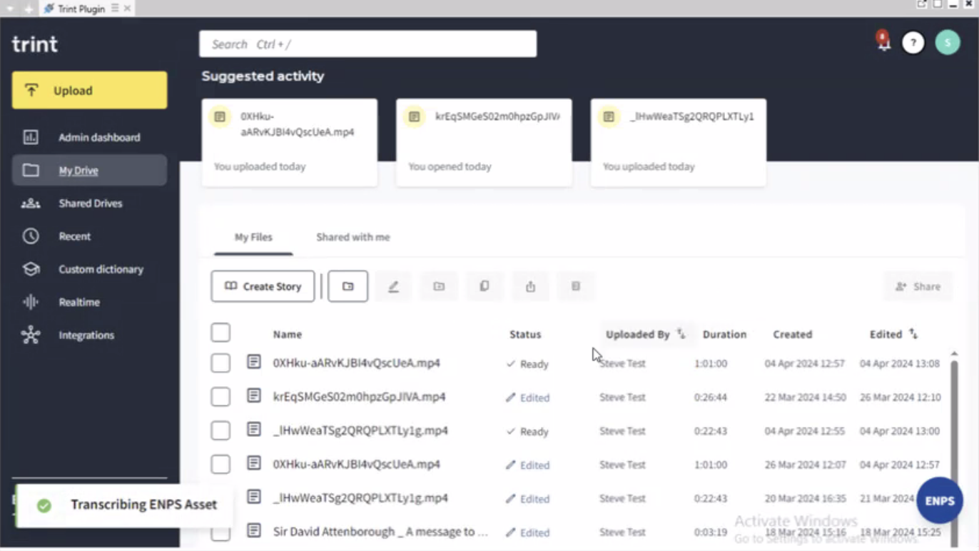 Interface do Trint, um dos melhores softwares de transcrição com inteligência artificial