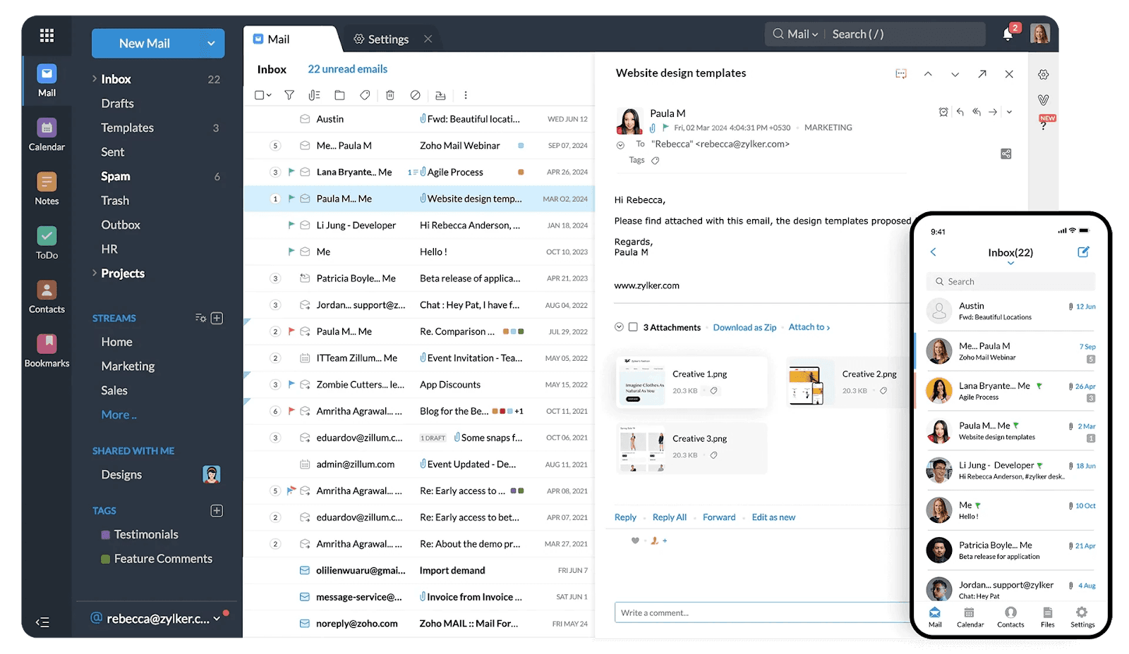 Interface of Zoho Mail