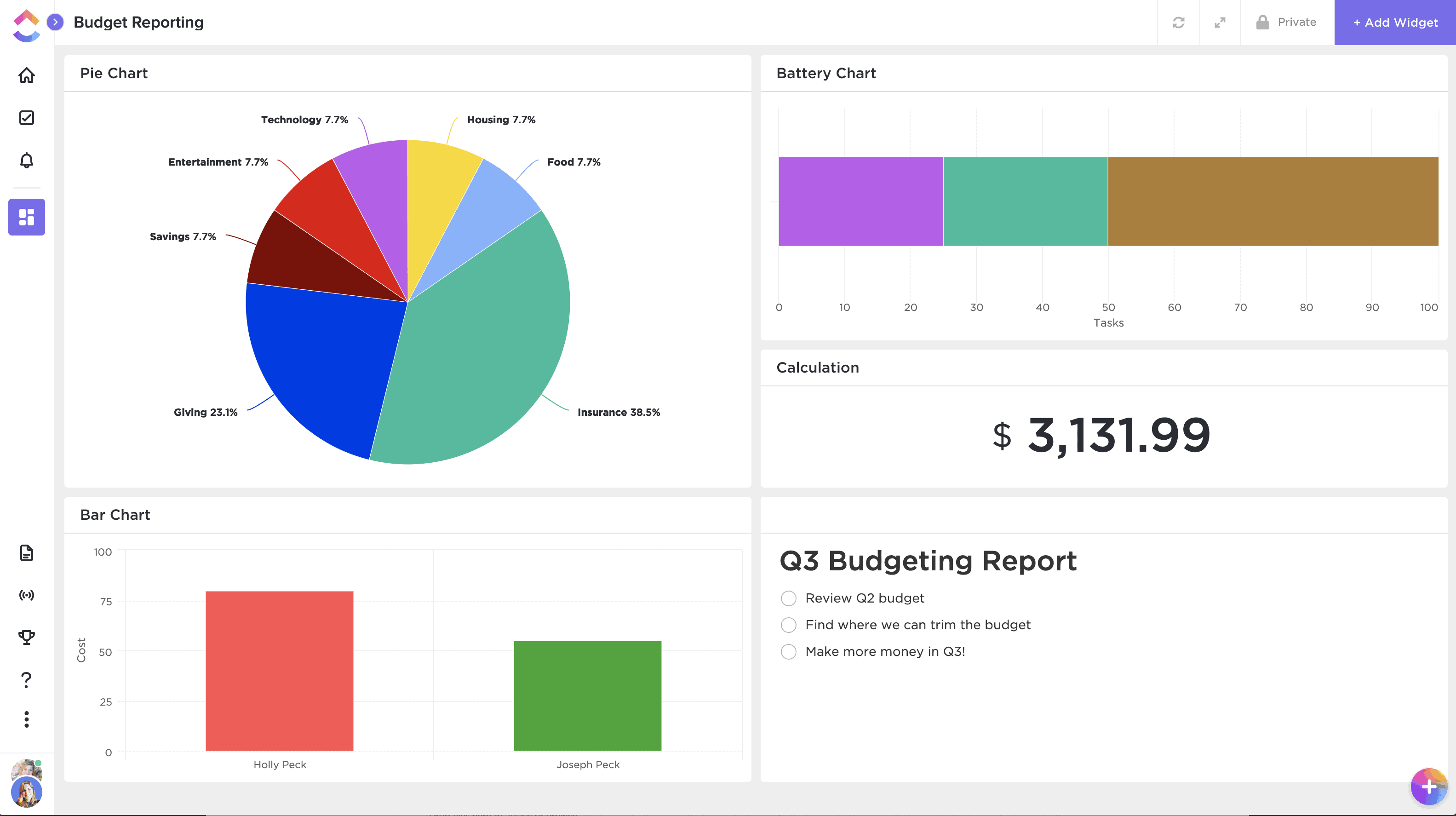 ClickUp flexible budget tracking tool