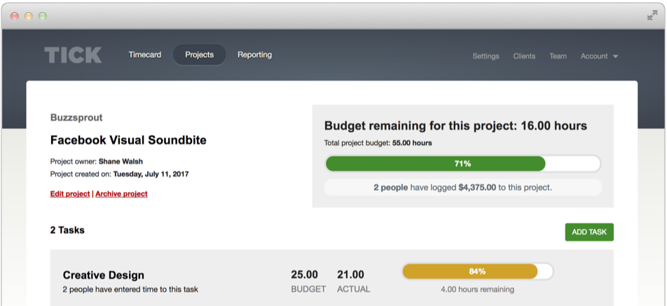 Tick: Lightweight time budgeting tracker