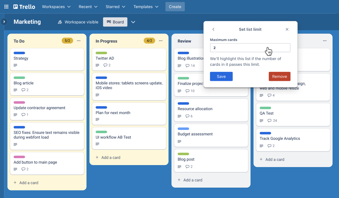 Trello: Kanban-based calendar planning