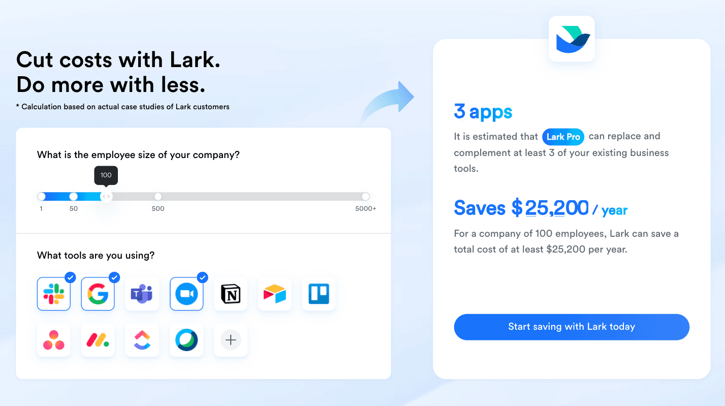 Lark’s savings calculator page