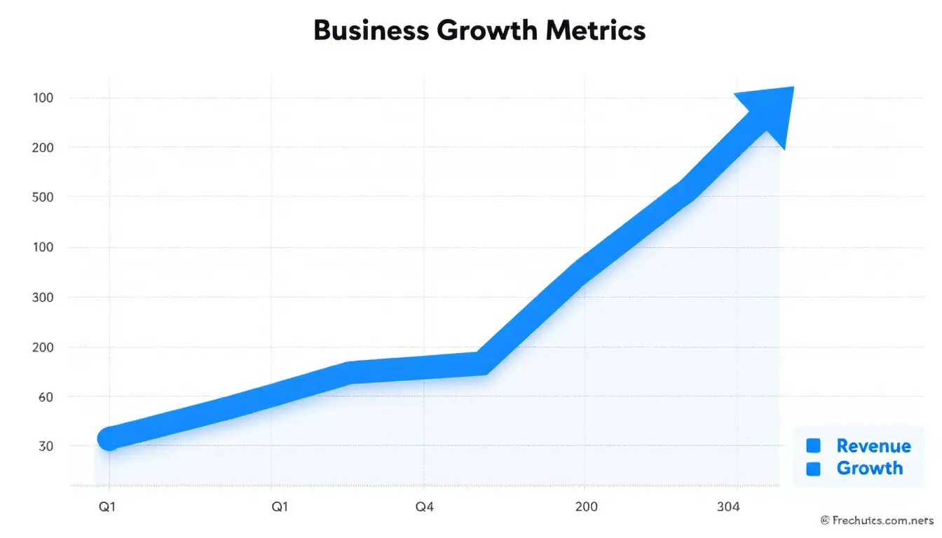 The image depicts a growth chart illustrating increasing business metrics over time, showcasing key performance indicators and trends that reflect the company's financial health.