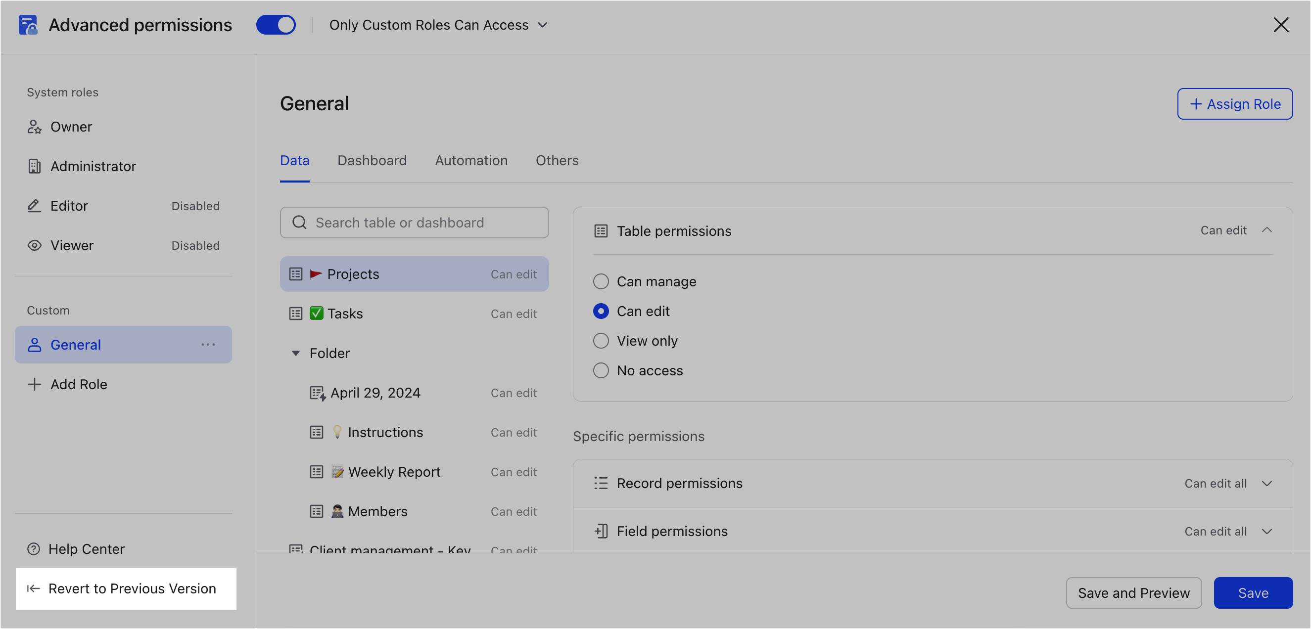Use advanced permissions in Base