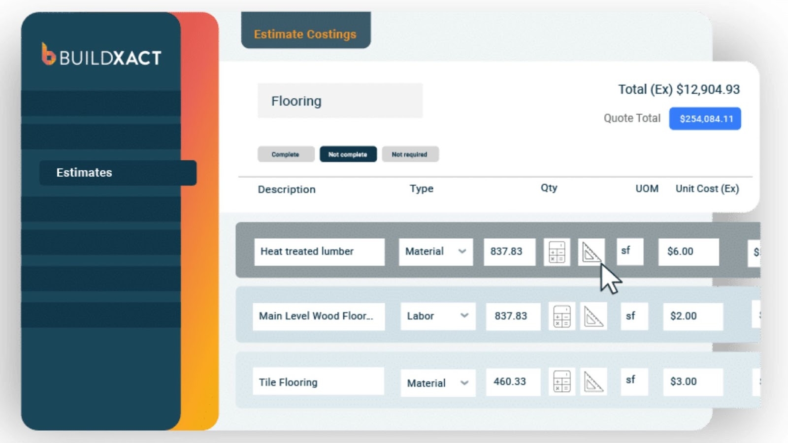 Buildxact's detailed cost estimating tool