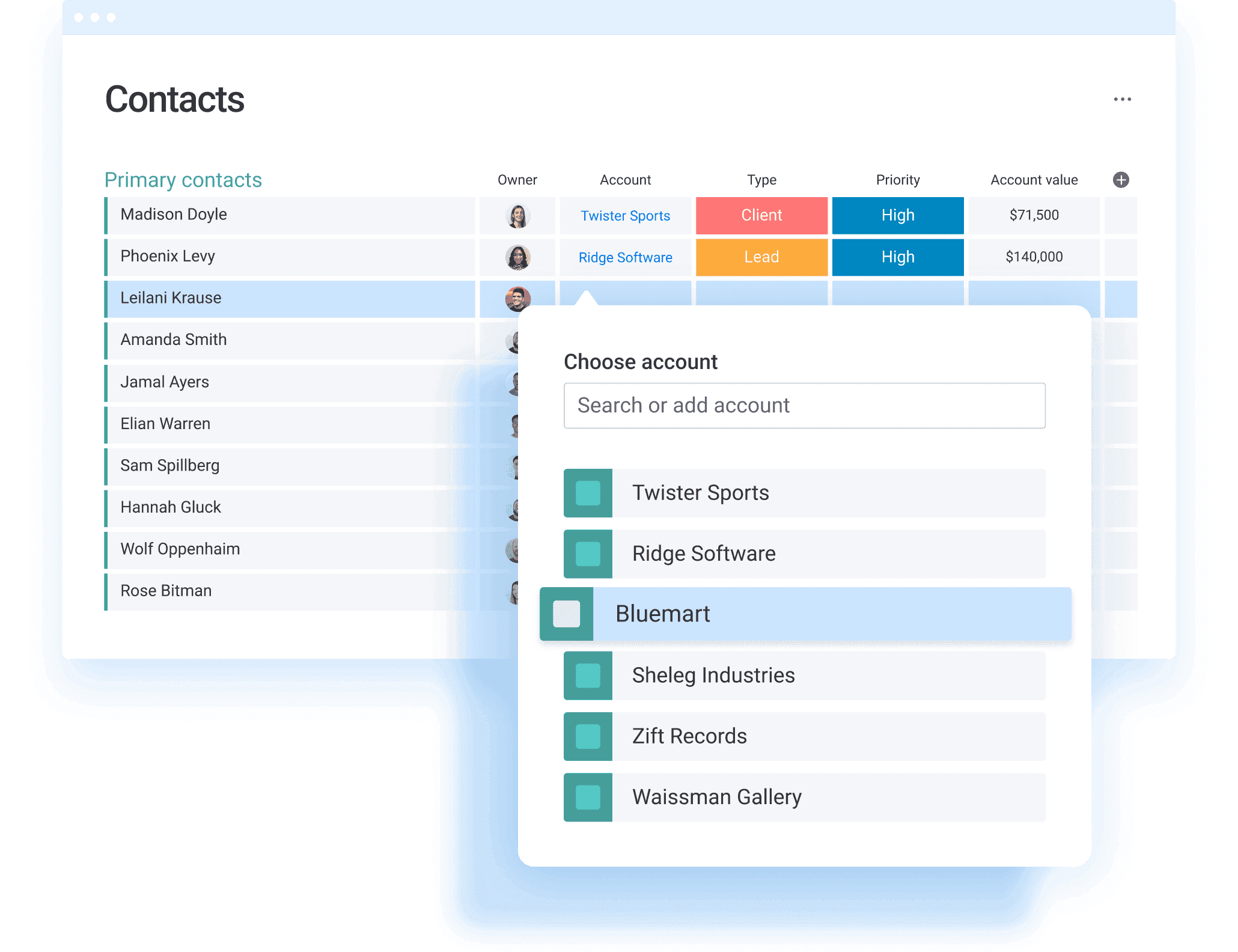 Monday's app for contact management 