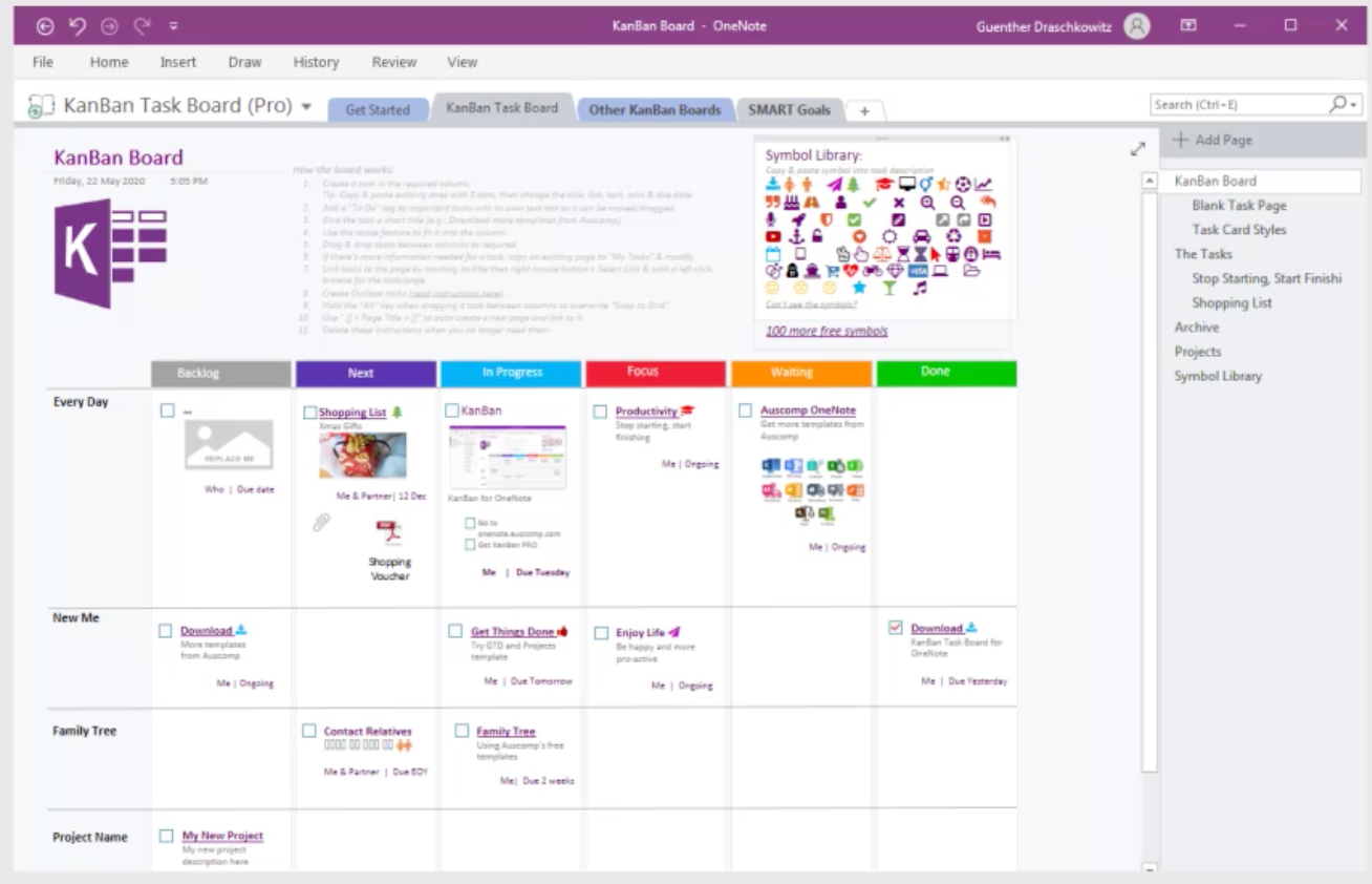 Kanban Board for OneNote