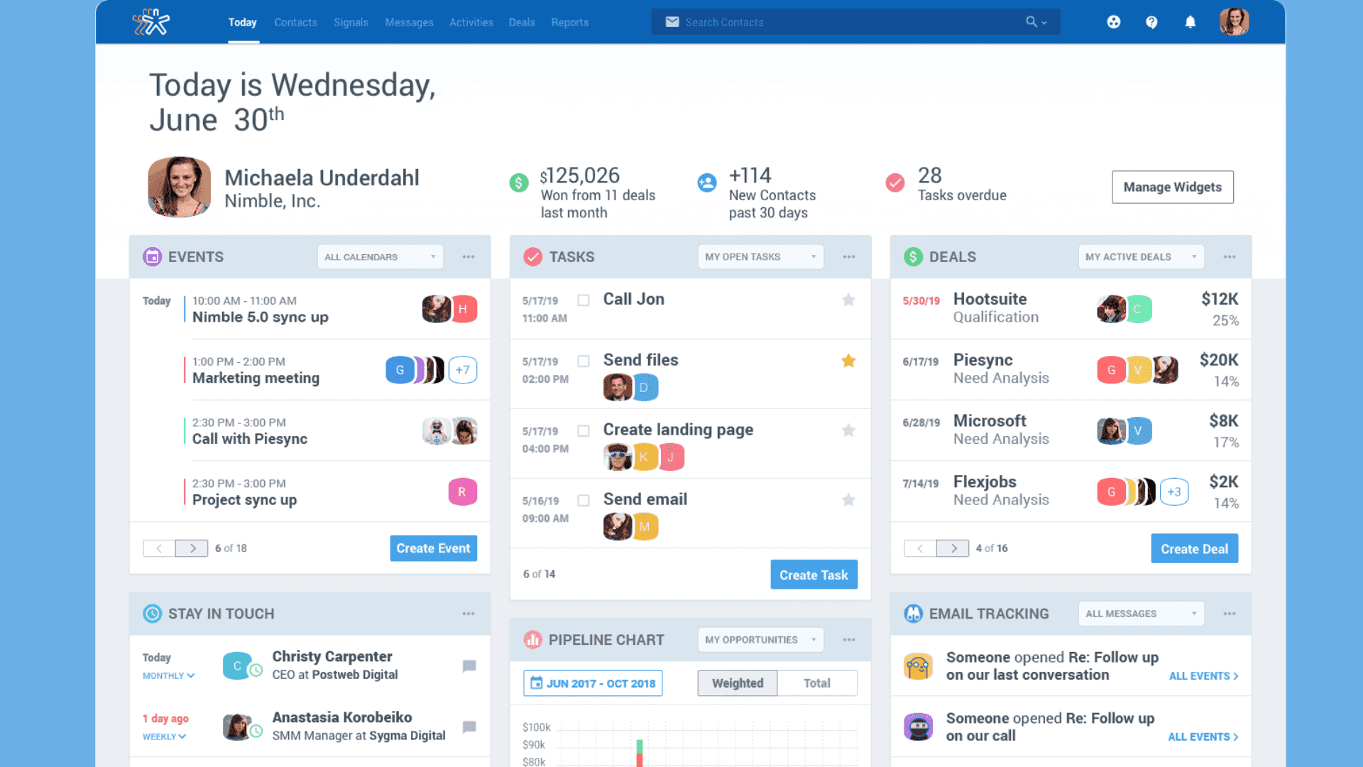 Events, tasks, deals and more in Nimble