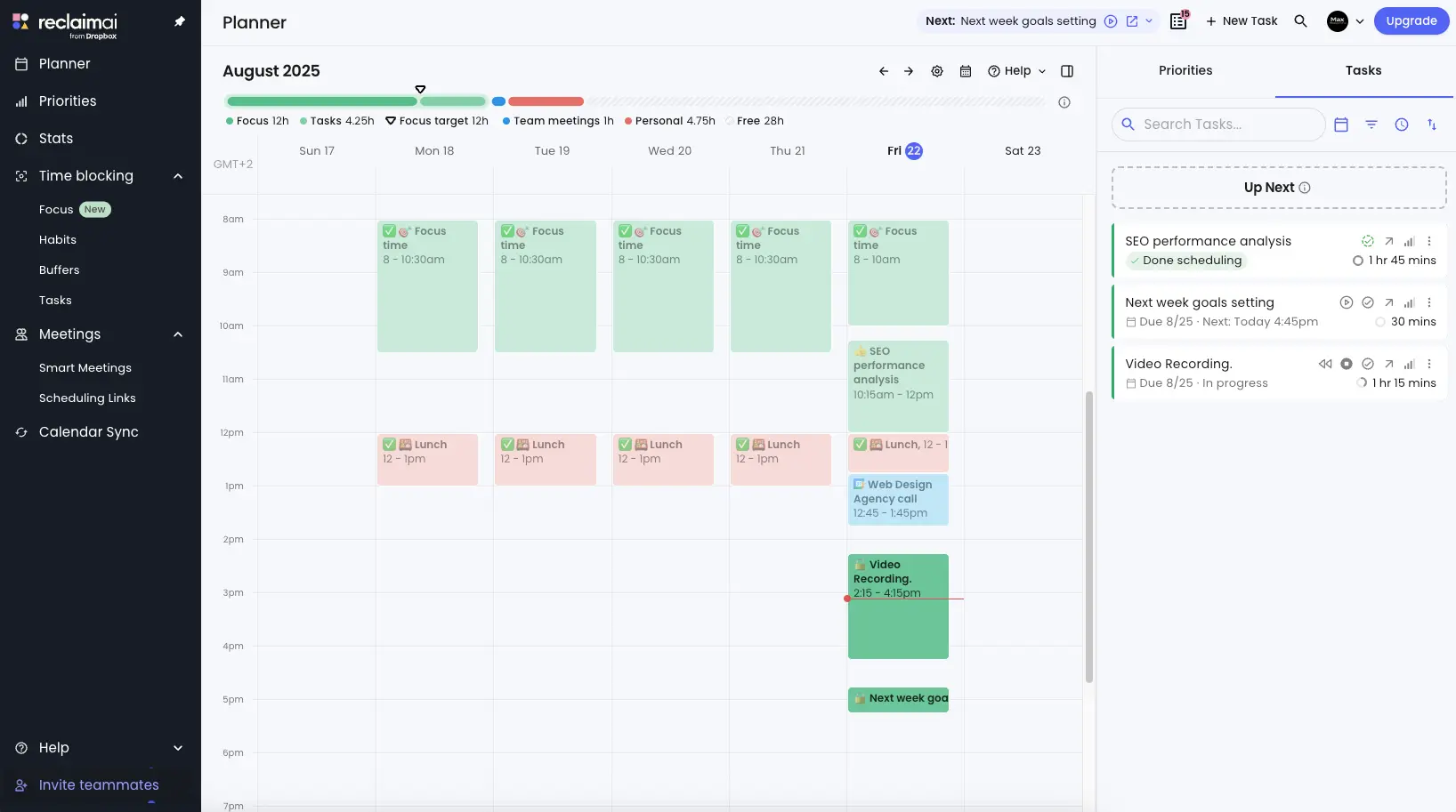 Reclaim: AI time management optimizer