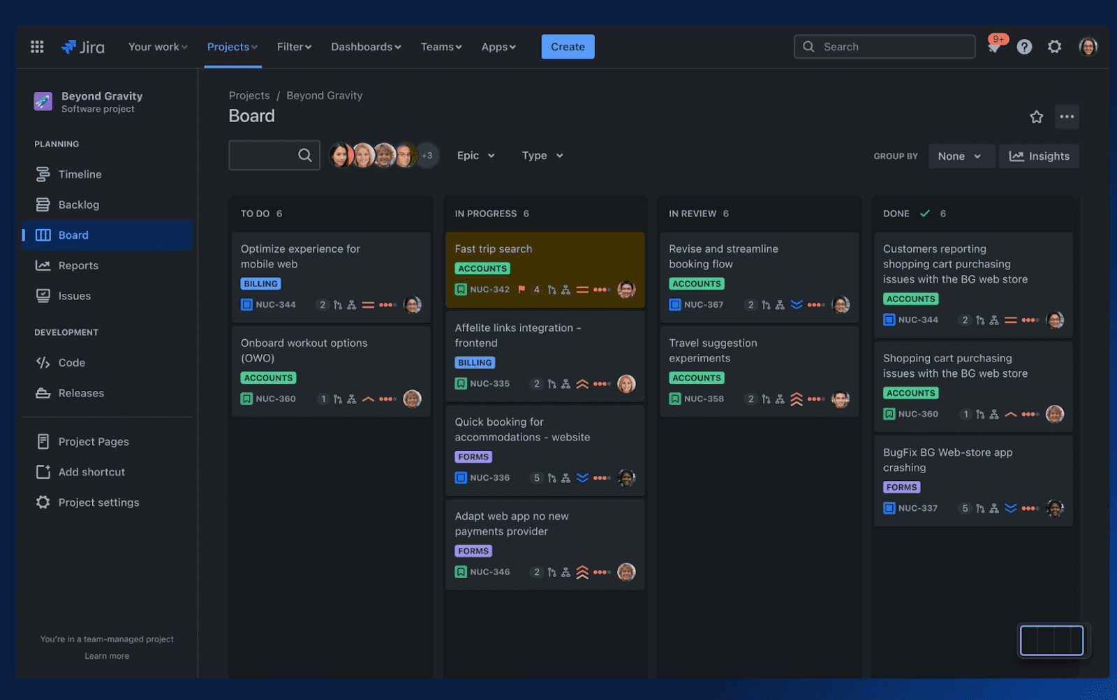 Screenshot of the Jira Kanban Board