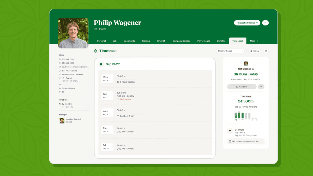 Interface of BambooHR