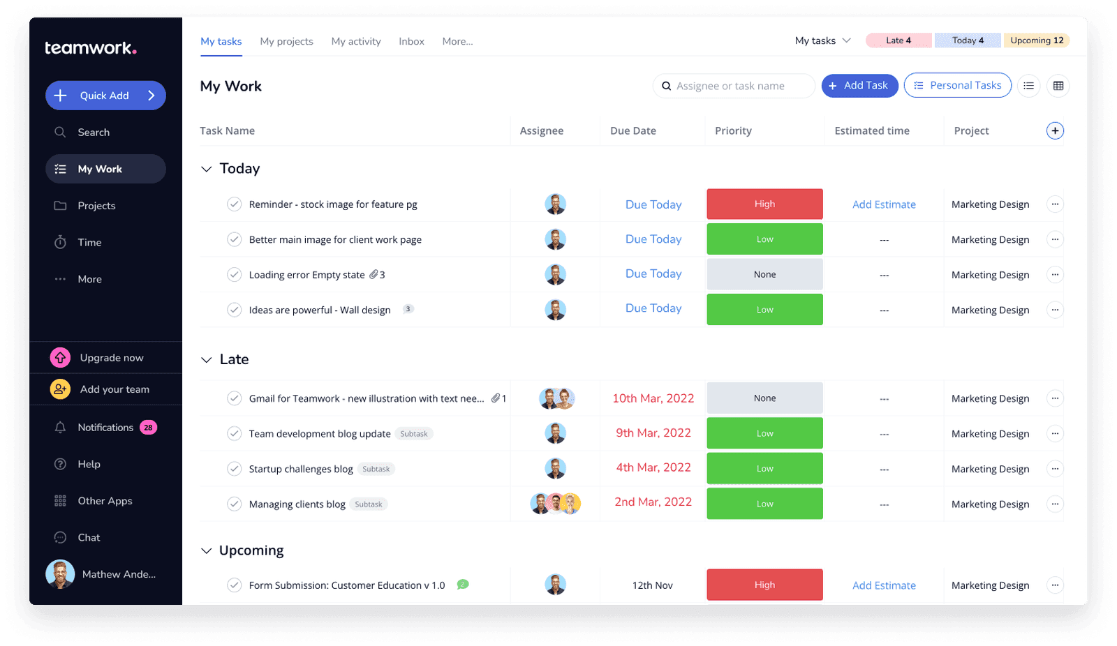 Teamwork's main interface