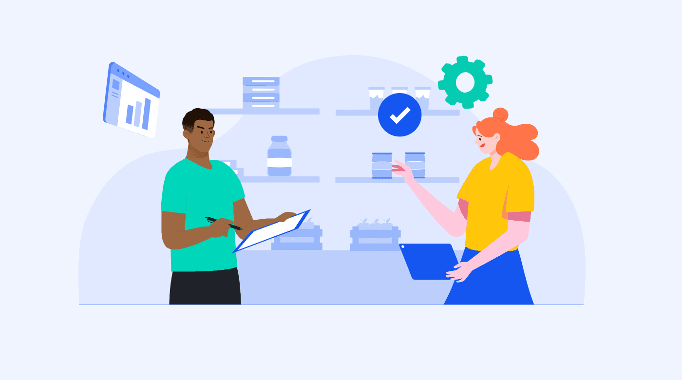 Employees analyze data for inventory