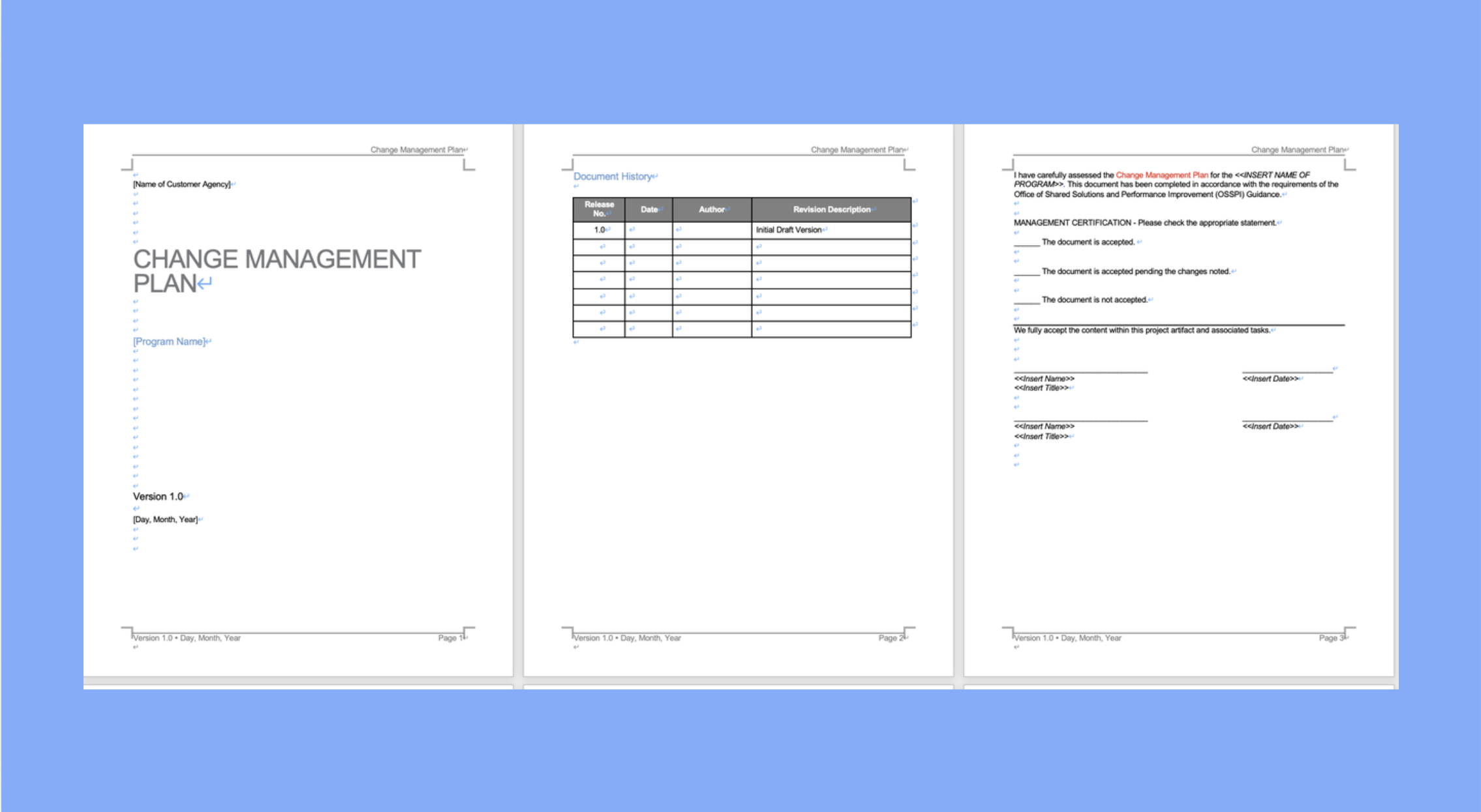 Change management plan template in Word