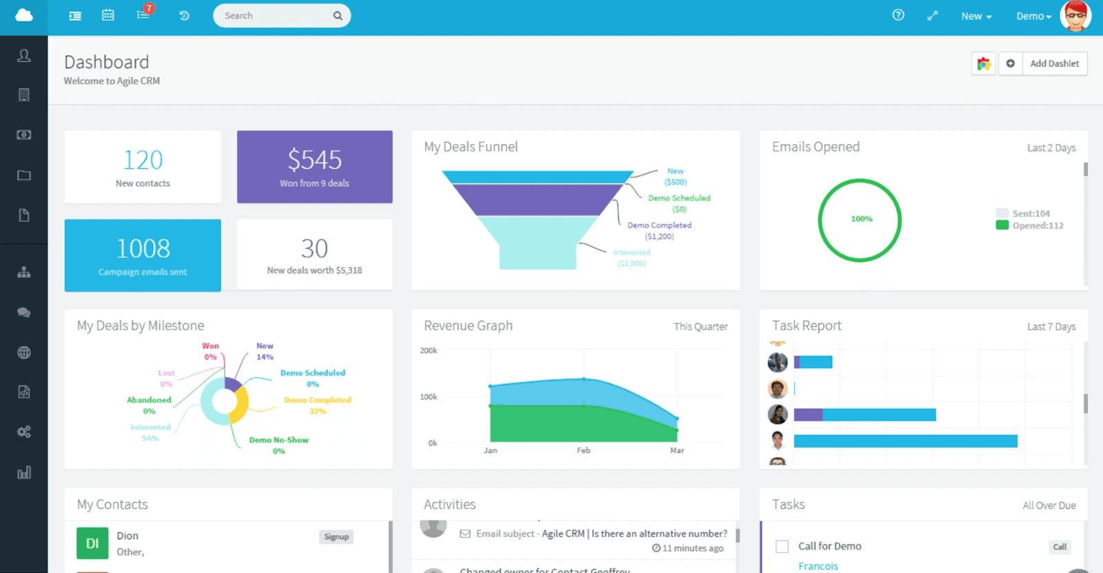 Interface of Agile CRM