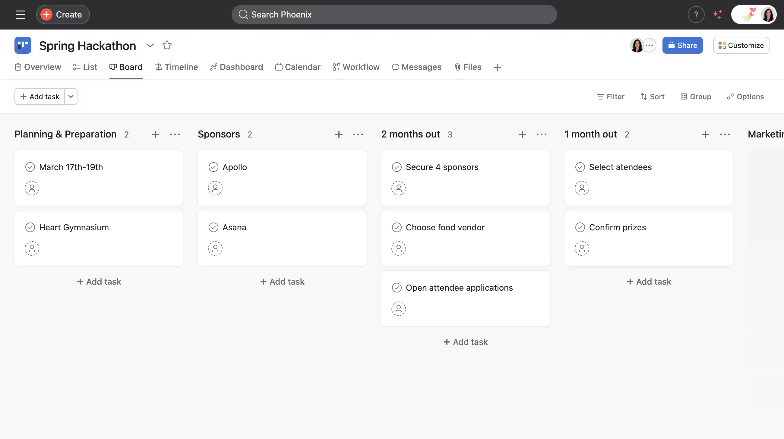 An image showing the project management solution Asana