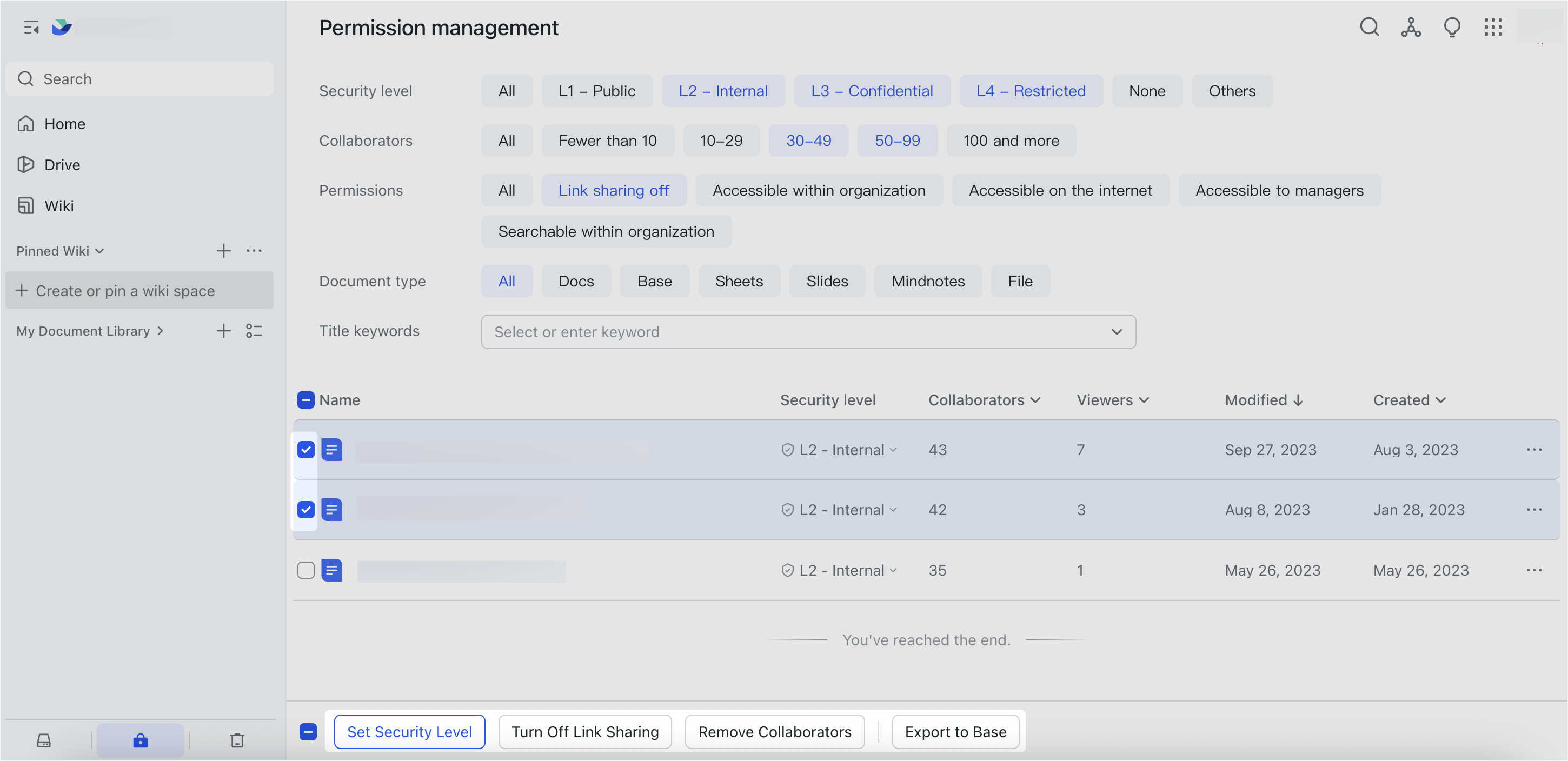 Batch review and manage the permissions of your documents