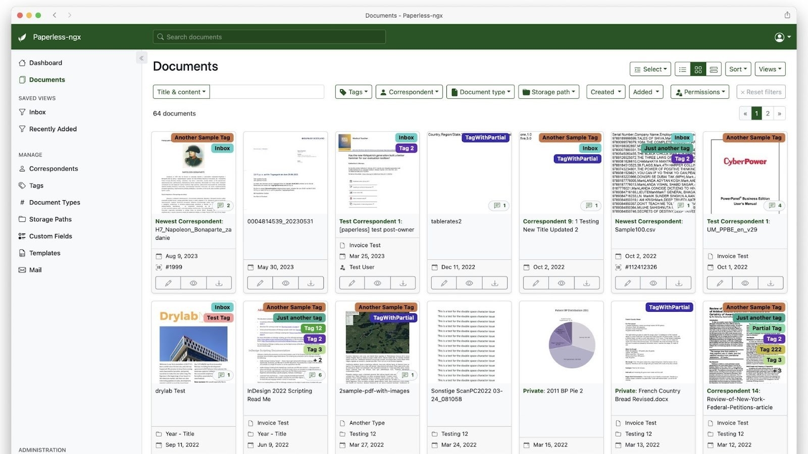 Paperless-ngx's document archive dashboard