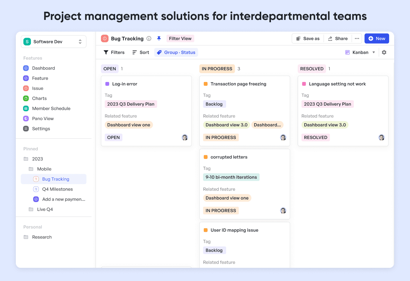 Screenshot of project management feature in Lark Meegle
