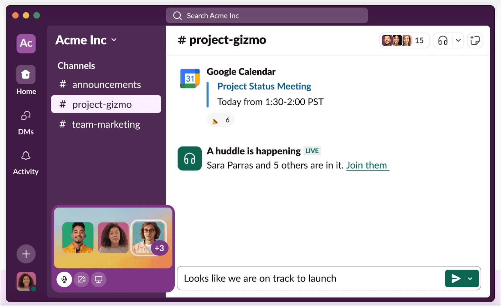 An image of Slack's chat-focused collaboration platform
