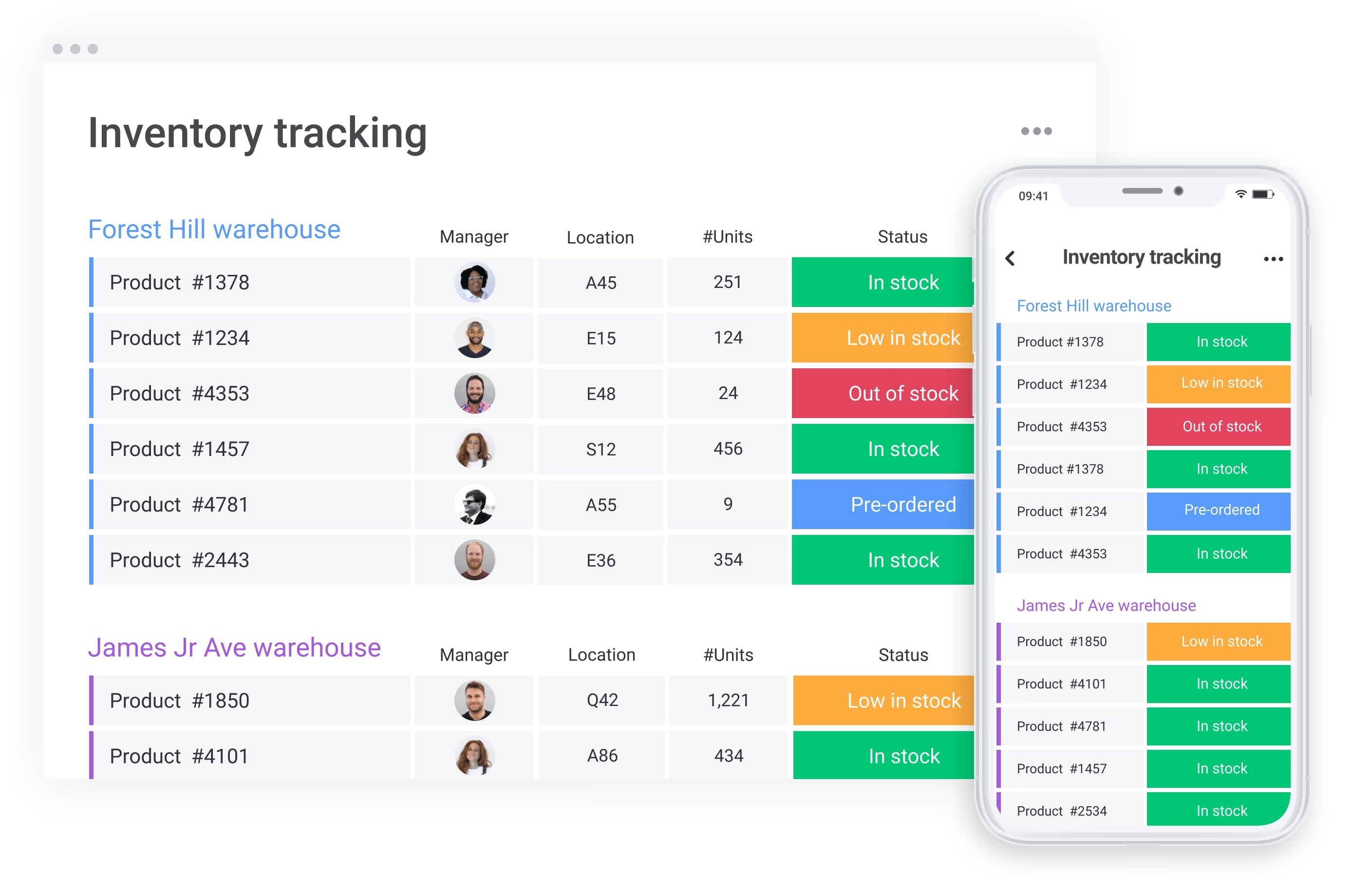 Inventory management in monday service