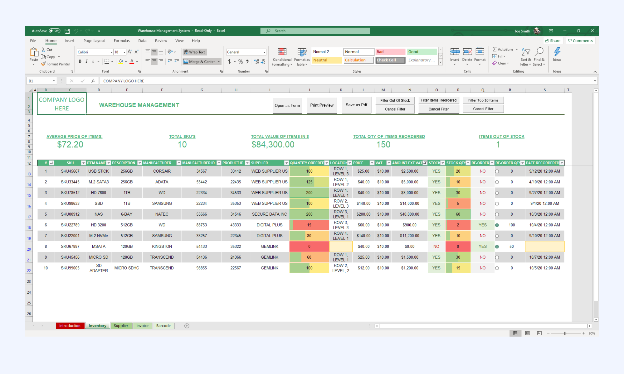 Inventory tracker template