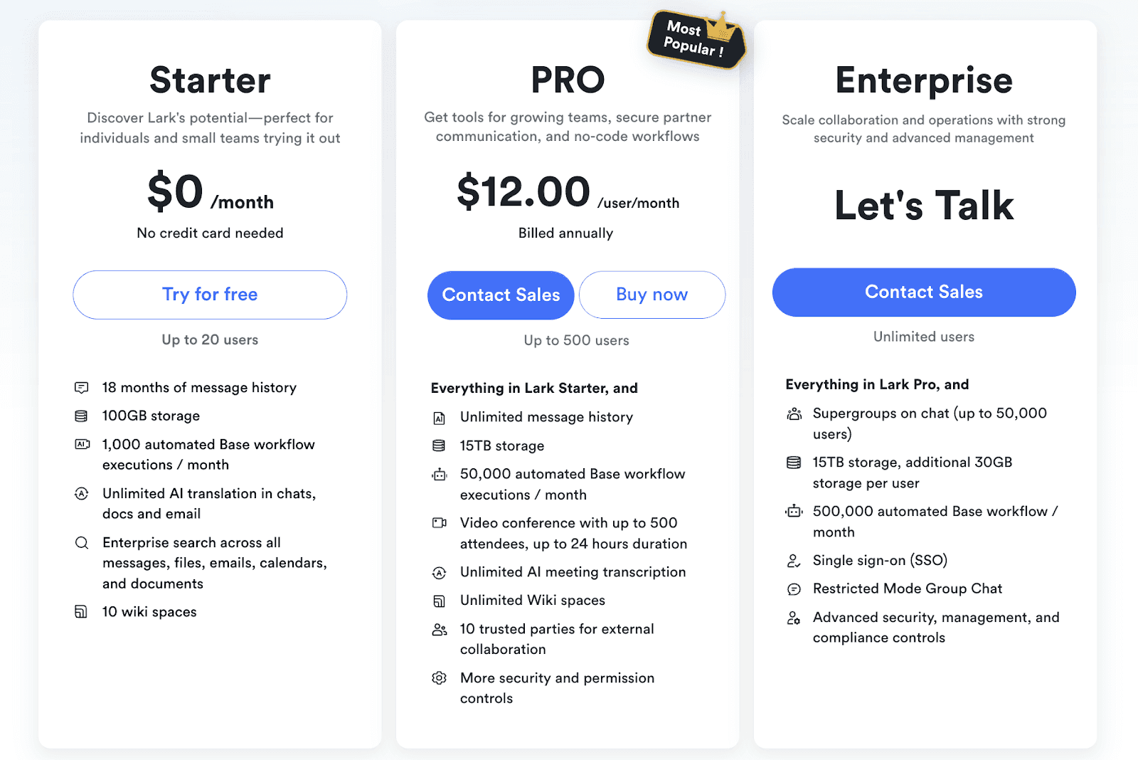 Lark pricing plans