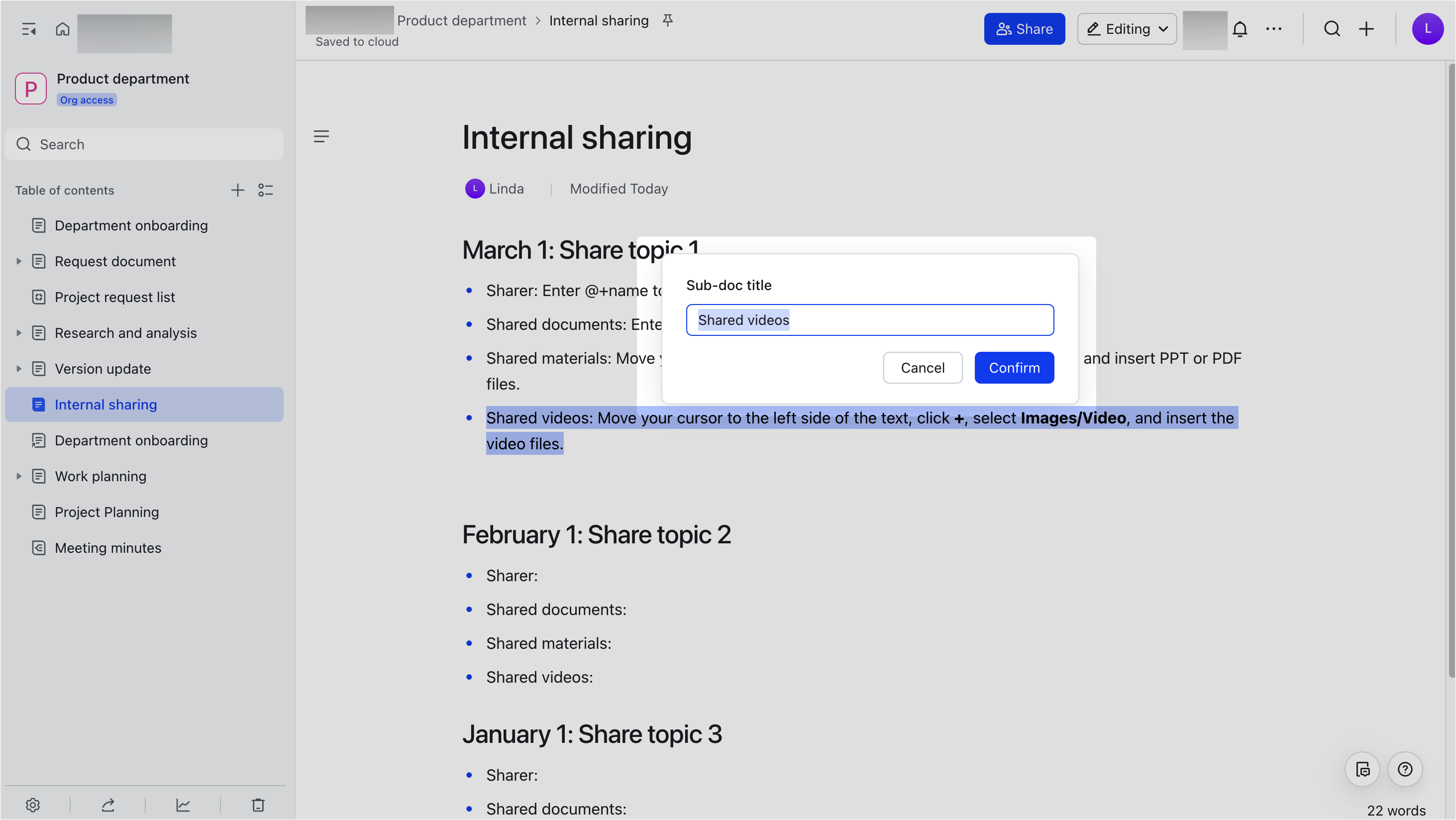 Create a sub-doc