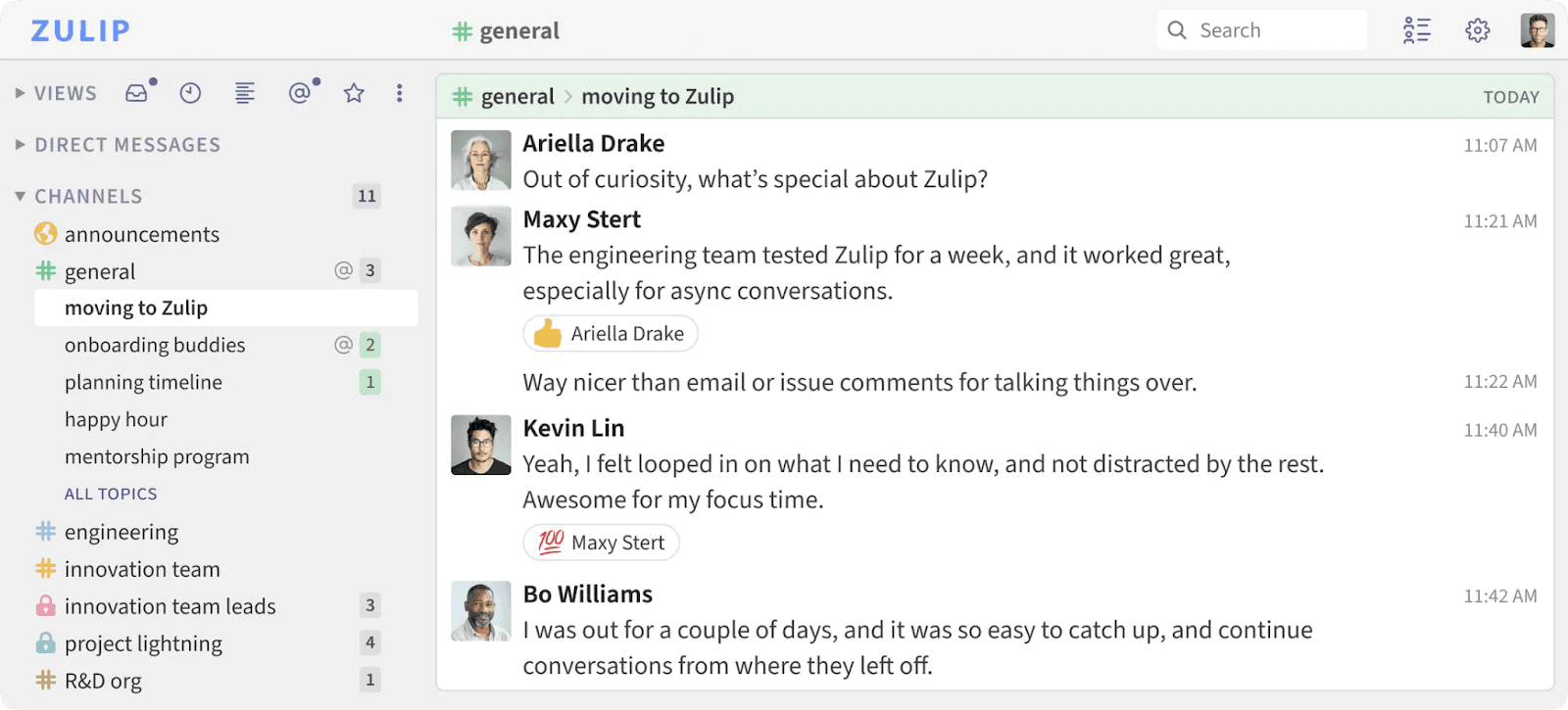 Interface of Zulip