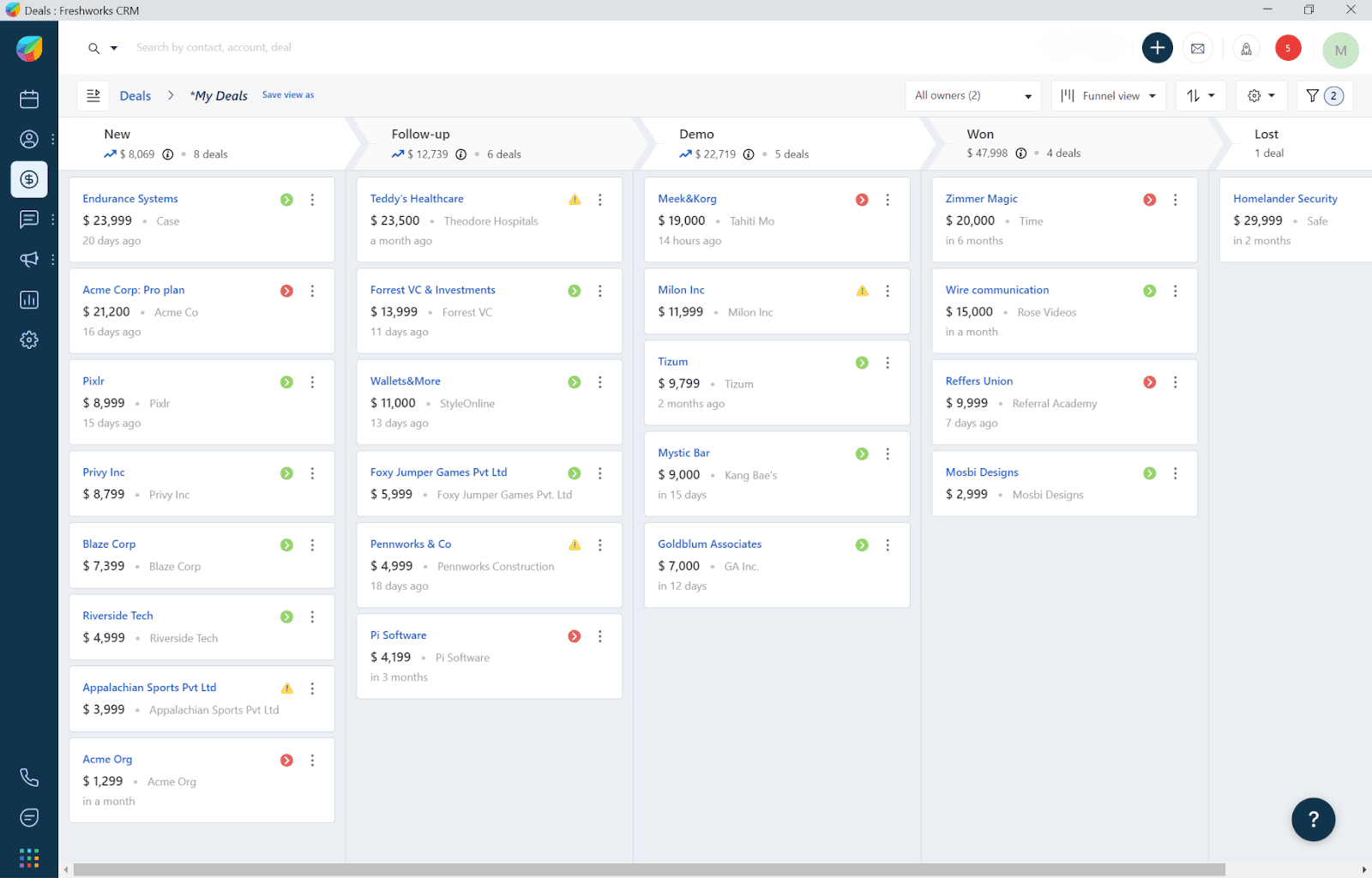 Managing deals in Freshworks